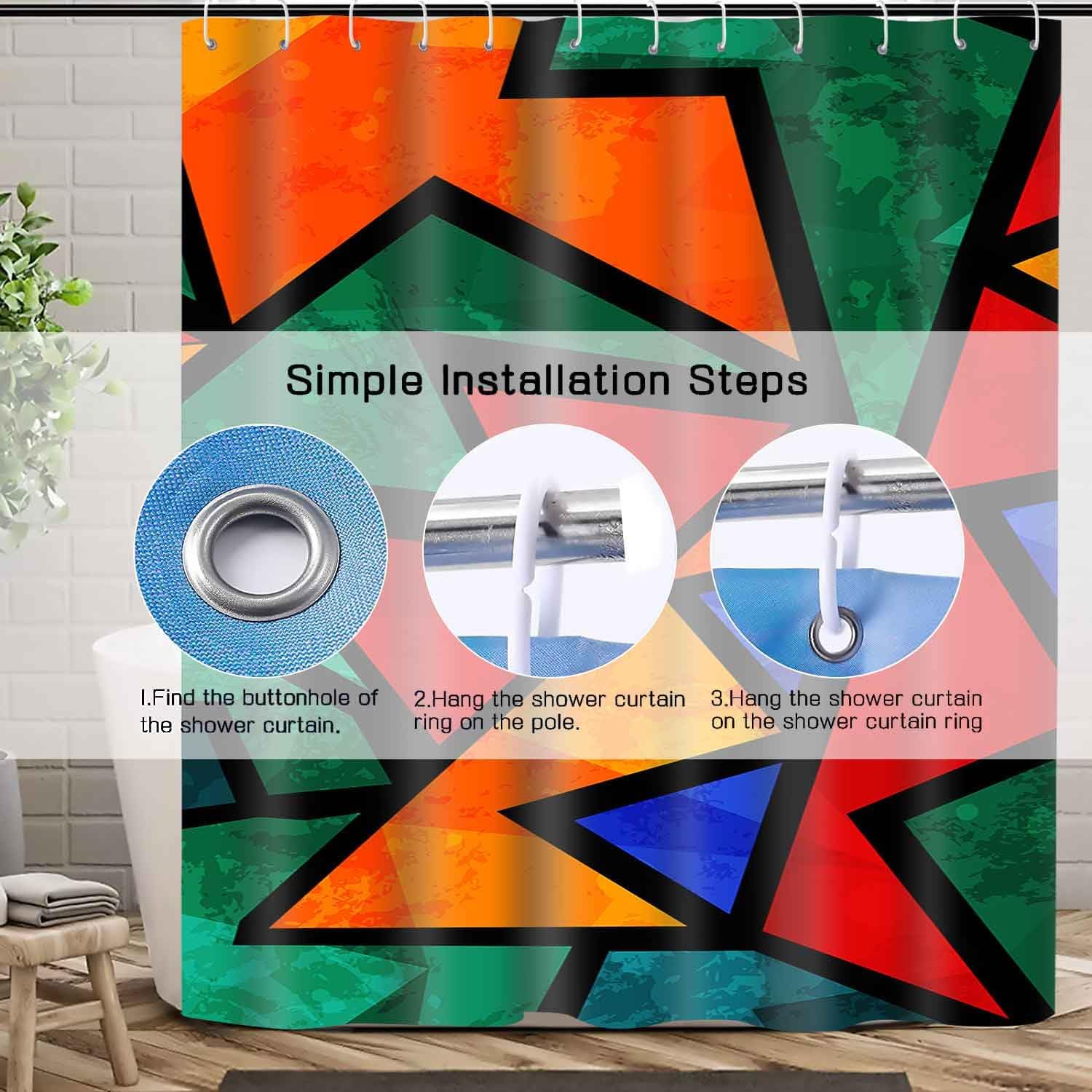 Abstract Colorful Rainbow Shower Curtain Modern Geometric Patterns Art Grid Design Print Home Bathroom Decor Bath Curtains, Square 72x72 Inch Washable Polyester Fabric with 12 PCS Hooks