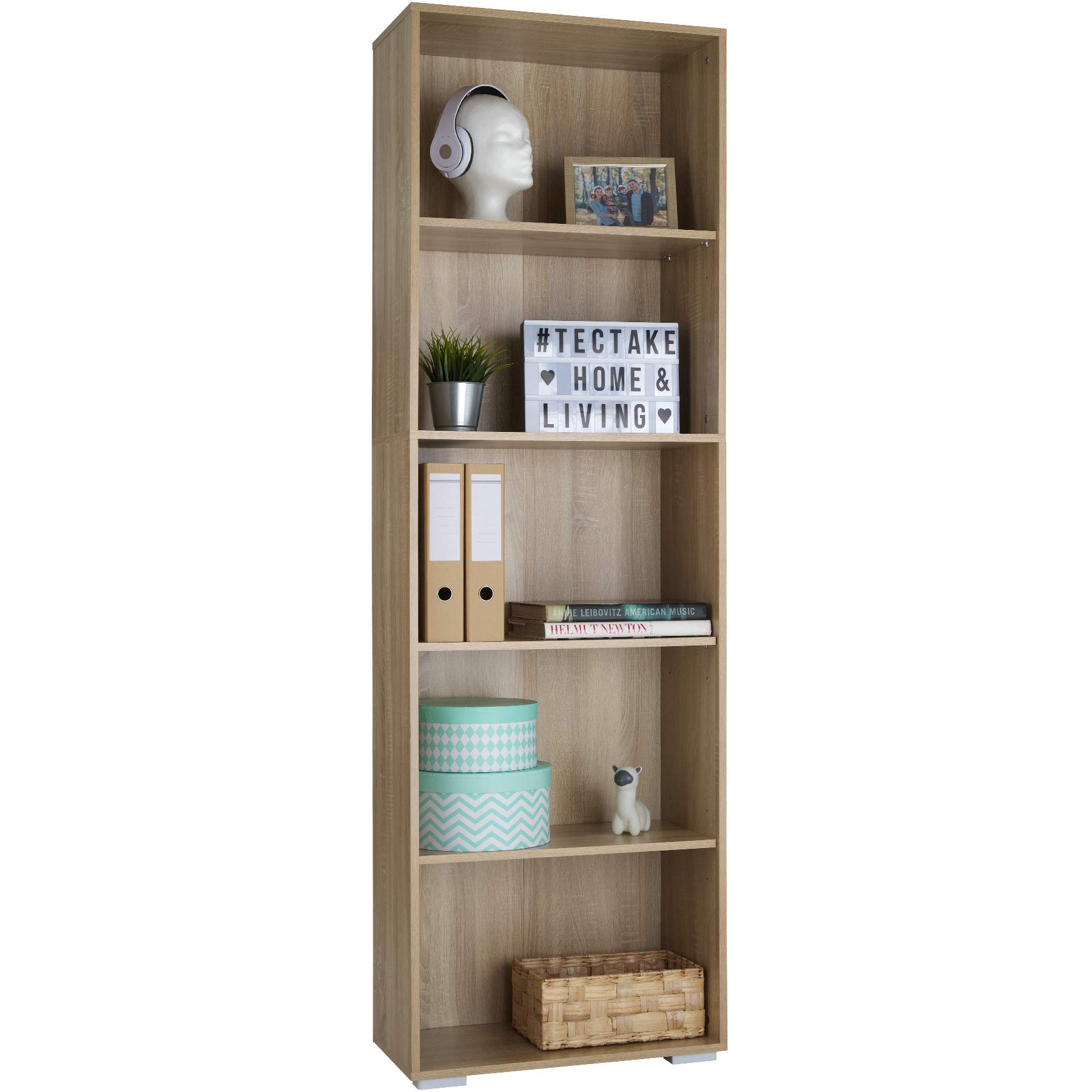 tectake® Estanteria Madera, Libreria Estanteria con 5 Compartimentos, Estanteria Almacenaje para Libros, Estanterias de Madera, Mueble Almacenaje, Estanteria Habitacion - Madera Clara, Roble Sonoma