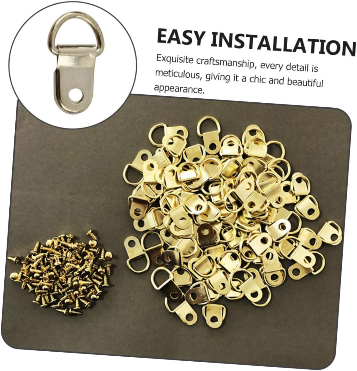 100pcs D-Ring Picture Hangers with Screws, Metal Wall Hooks for Hanging Picture Frames and Canvas, Small Wall Mount Hardware Kit for Home Decor and Gallery Display