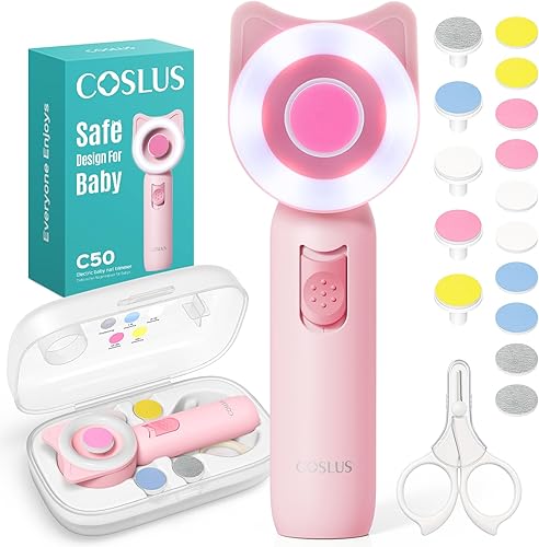 COSLUS Cortador de uñas eléctrico para bebé lima de uñas suave para bebé con diseño silencioso y luz de 360, seguro para el recorte de sueño, kit de