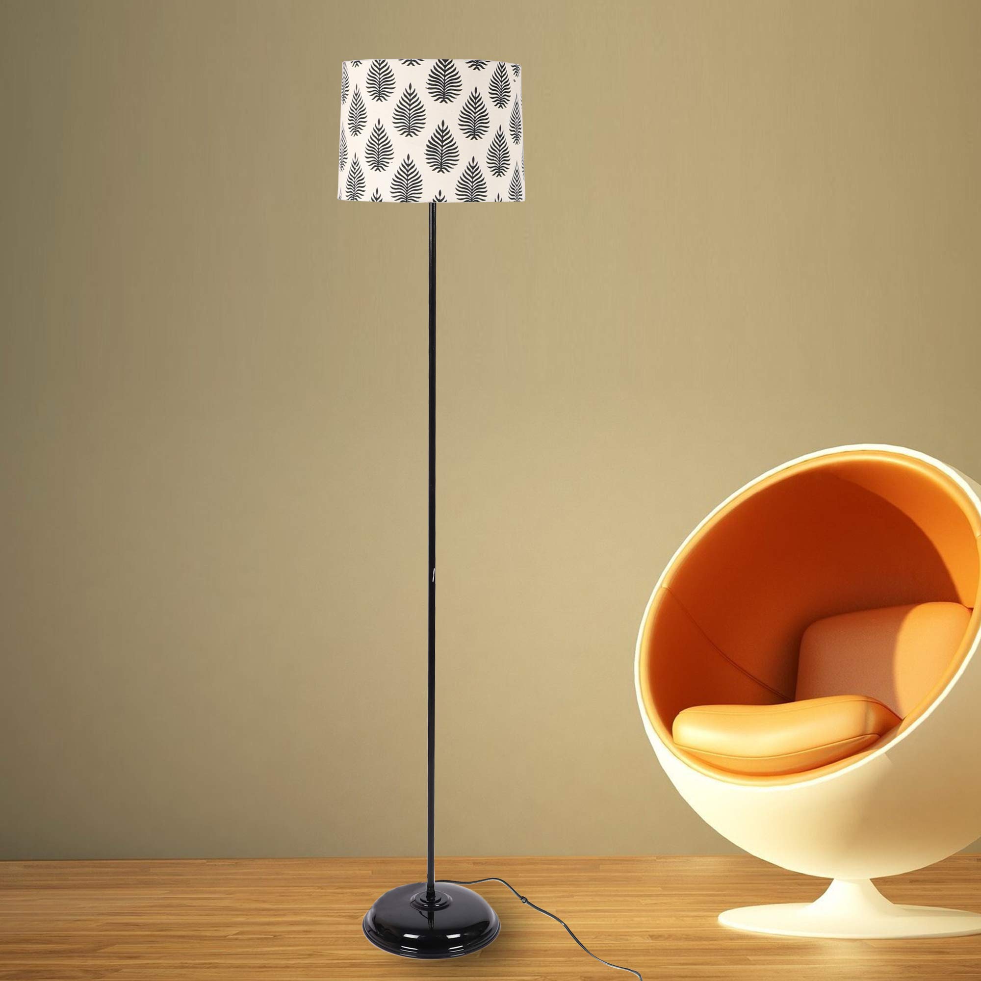 tu casa TC-107.--.Height-56.5".--.Tropical Print Shade.--.with Metal Base FloorLamp (B-22 - Brass Holder--Bulb NOT Included).--Bed Switch--Not Included, Black, L * W * H (11.5x11.5x56.5'Inches)