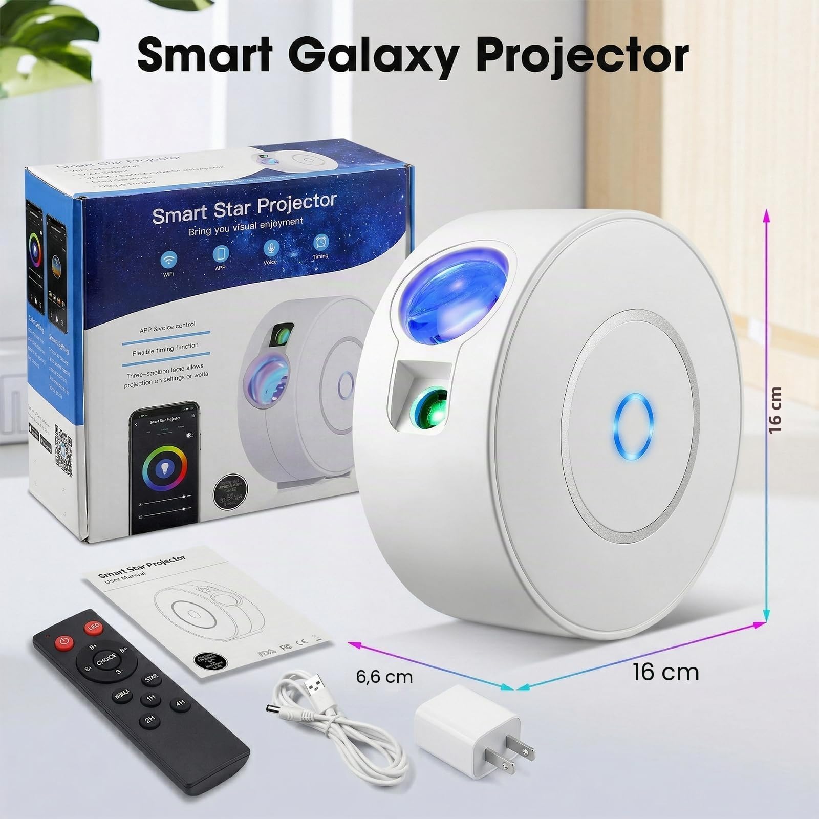 Proiettore Aurviv Smart Starry Sky, proiettore Galaxy Wi-Fi con telecomando, app e controllo vocale, proiettore planetario per decorare la stanza, proiettore di stelle per bambini e adulti