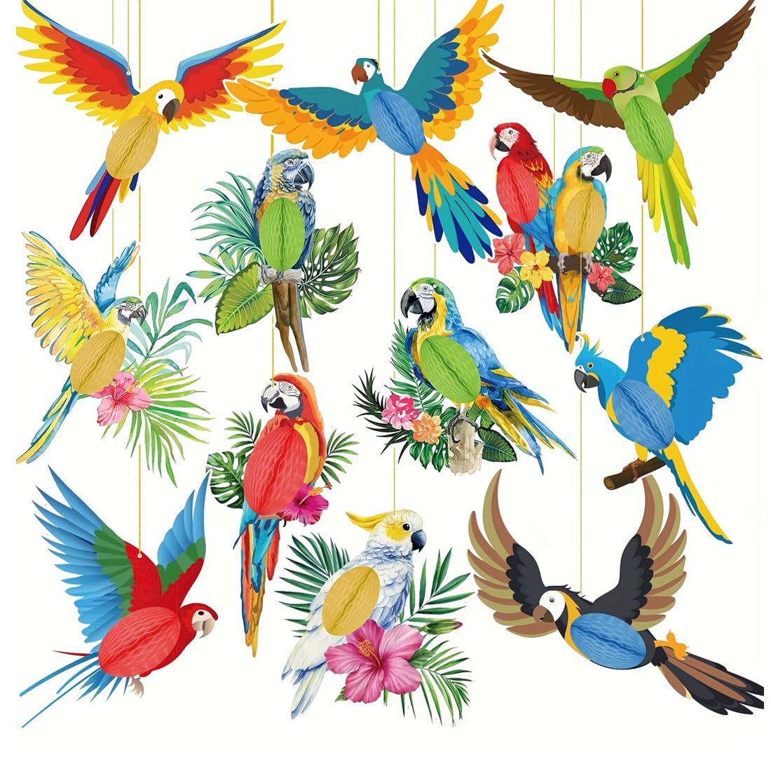 12 Pezzi Uccello Tropicale Piatto in Legno Pappagallo per Decorazioni Feste Hawaiane