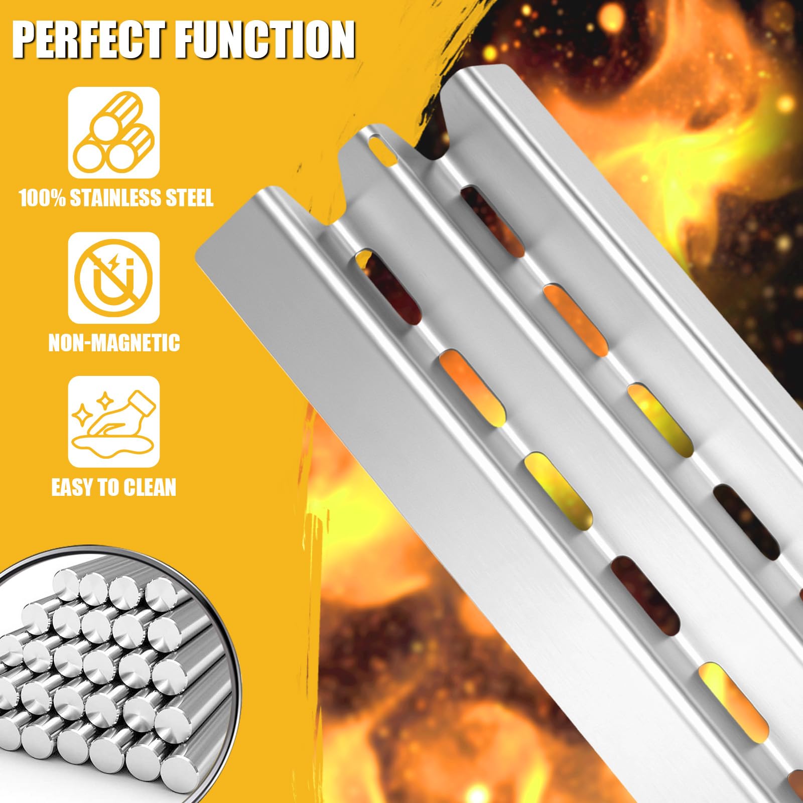 GFTIME 40 x 15,2 cm, acero inoxidable, cubierta de quemador de repuesto para Broilking Baron, Broilmate, Huntington, rieles aromáticos de acero inoxidable, placa calefactora, distribuidor de llama, 4