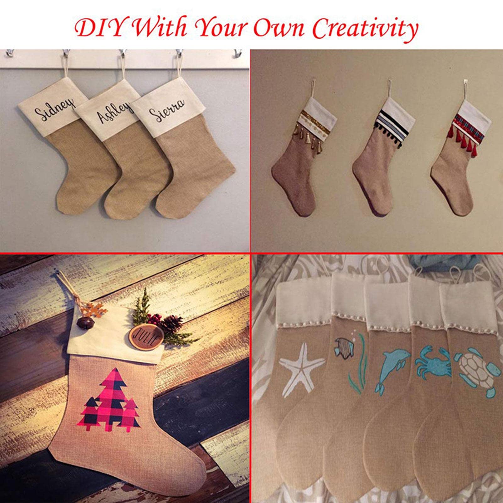 2 Stück Weihnachtsstrümpfe | Weihnachtsstrümpfe Kamin Hängesocken | Personalisierter Weihnachtsstrumpf für Weihnachtsbäume, Kaminsims, Treppen, Kamine (6 Stück)
