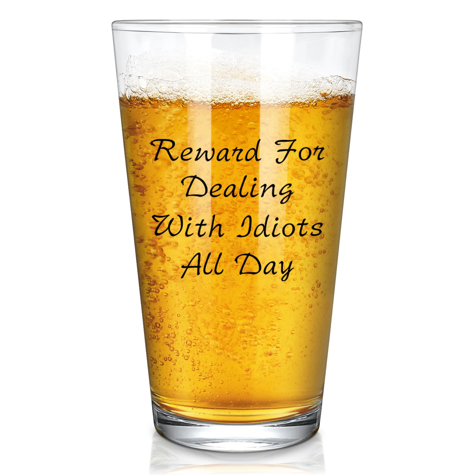 Futtumy Reward For Dealing With Idiots All Day Beer Glass, Funny Beer Gifts for Men Coworker Friend Husband Boss Him, Novelty Beer Glass for Christmas Fathers Day Bosses Day Birthday, 15oz