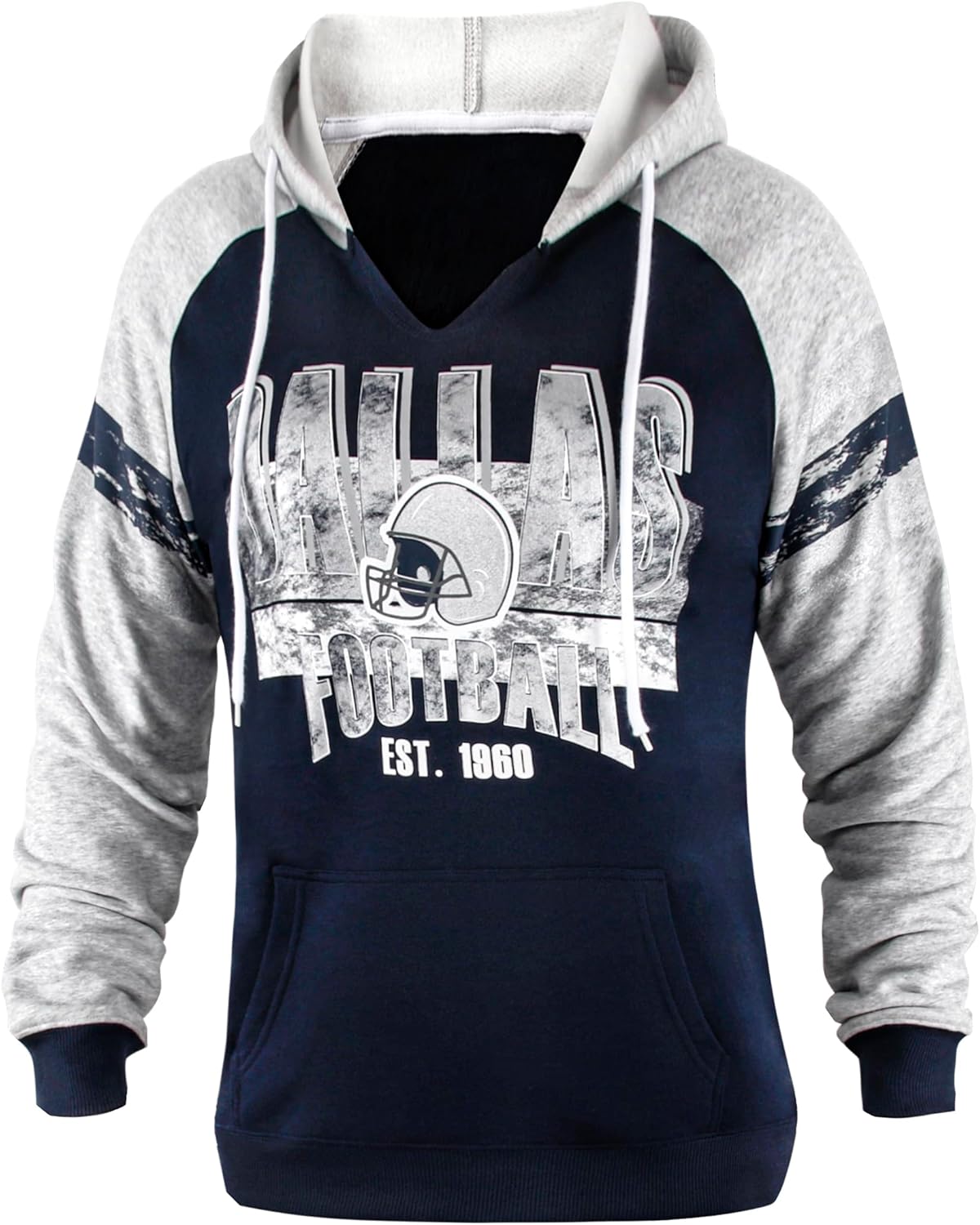 Womens City Classic Football Fans V Neck Soft & Warm Sweatshirt Hoodie Pollover - Navy & Grey - Image 2