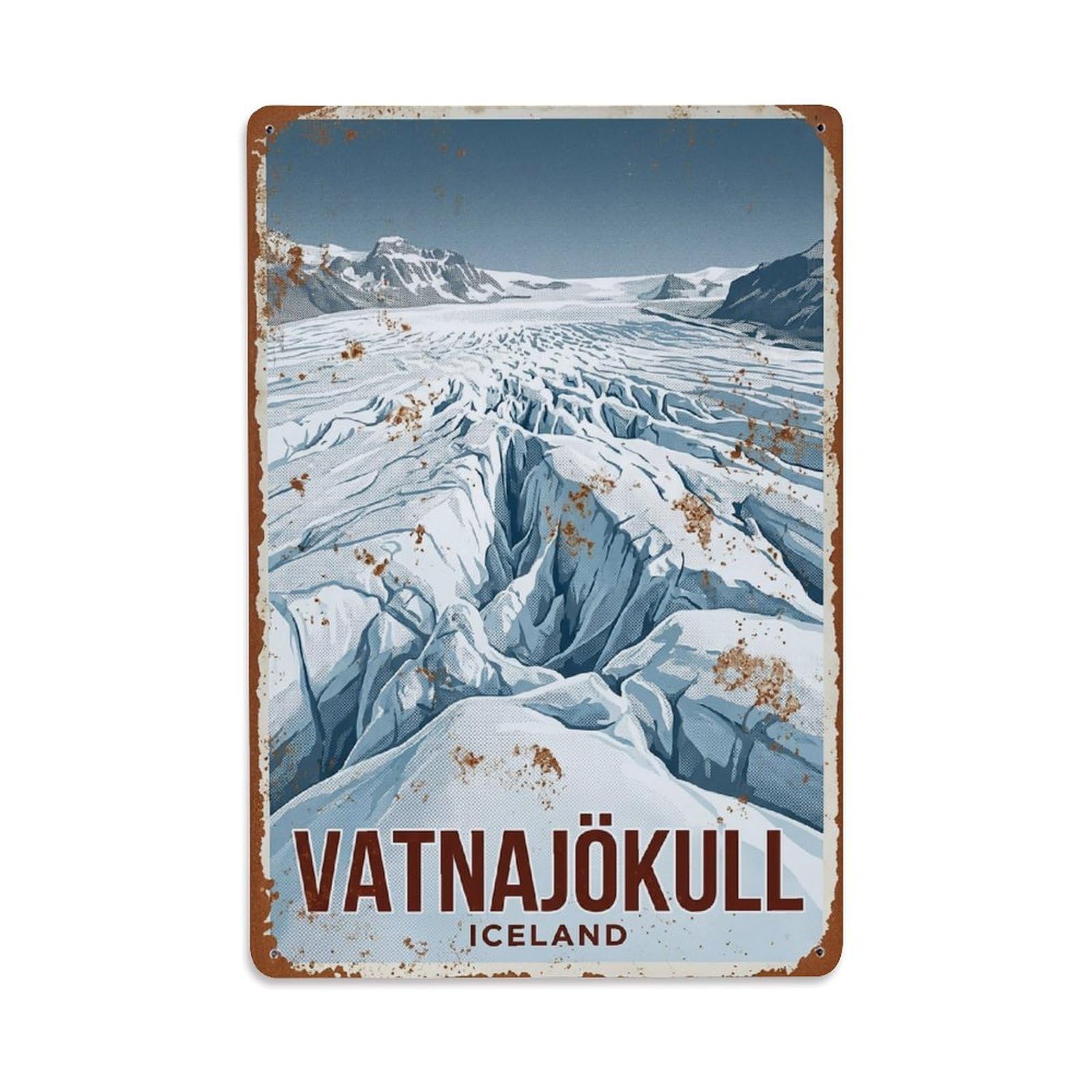 Fyrn Style Metal Tin Sign Vintage Travel Vatnajokull Iceland Icecap