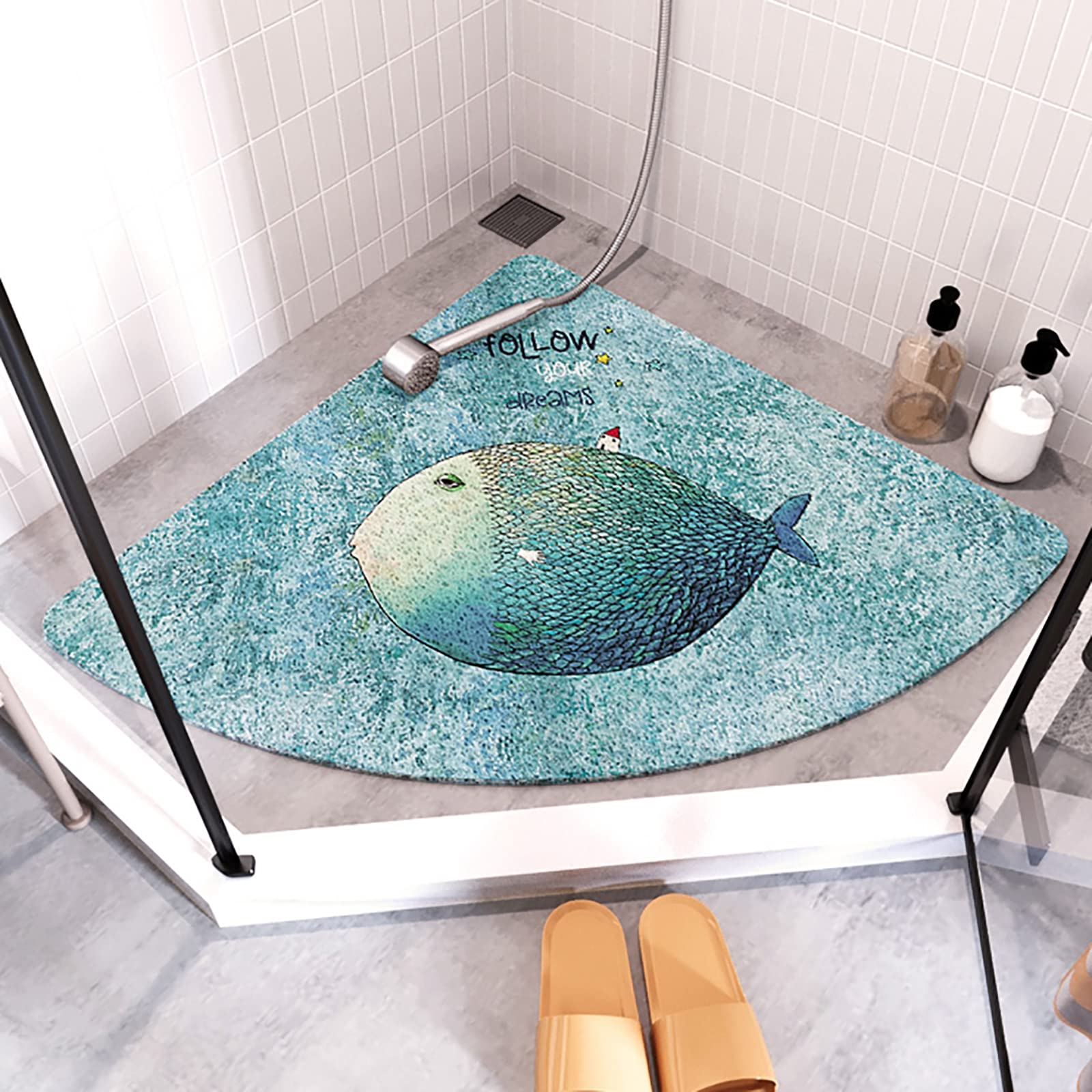 Comfortable Loofah Corner Shower Mat with Drain, Non Slip Shower Mats for Inside Shower, Quick Dry Bath Mats for Round and Square Shower, Shower Mat Non Slip Anti Mould,A,70x70cm（27.5x27.5"）