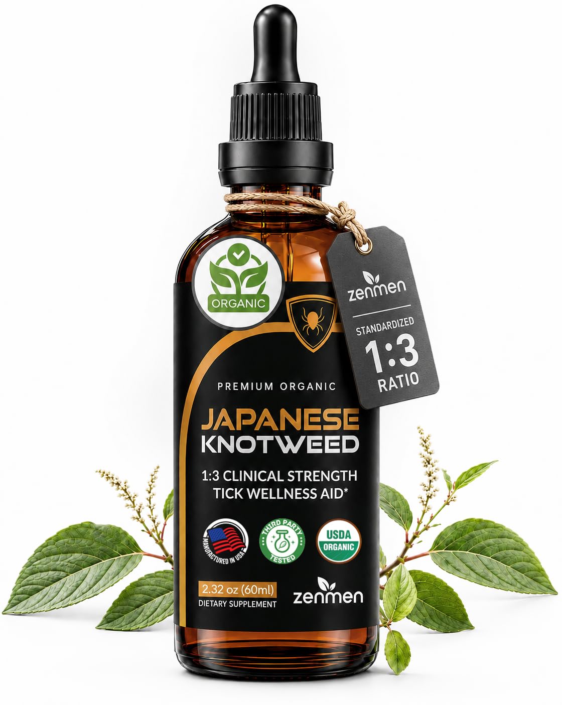 Zenmen Japanese Knotweed Premium Resveratrol USDA 3rd Party Tested Tincture 60ml/2.32 Oz - 1:3 Clinical Strength Ratio - Tick Wellness Aid and Immune Support Supplement - Made in The USA 2.32 Fl Oz (Pack of 1)