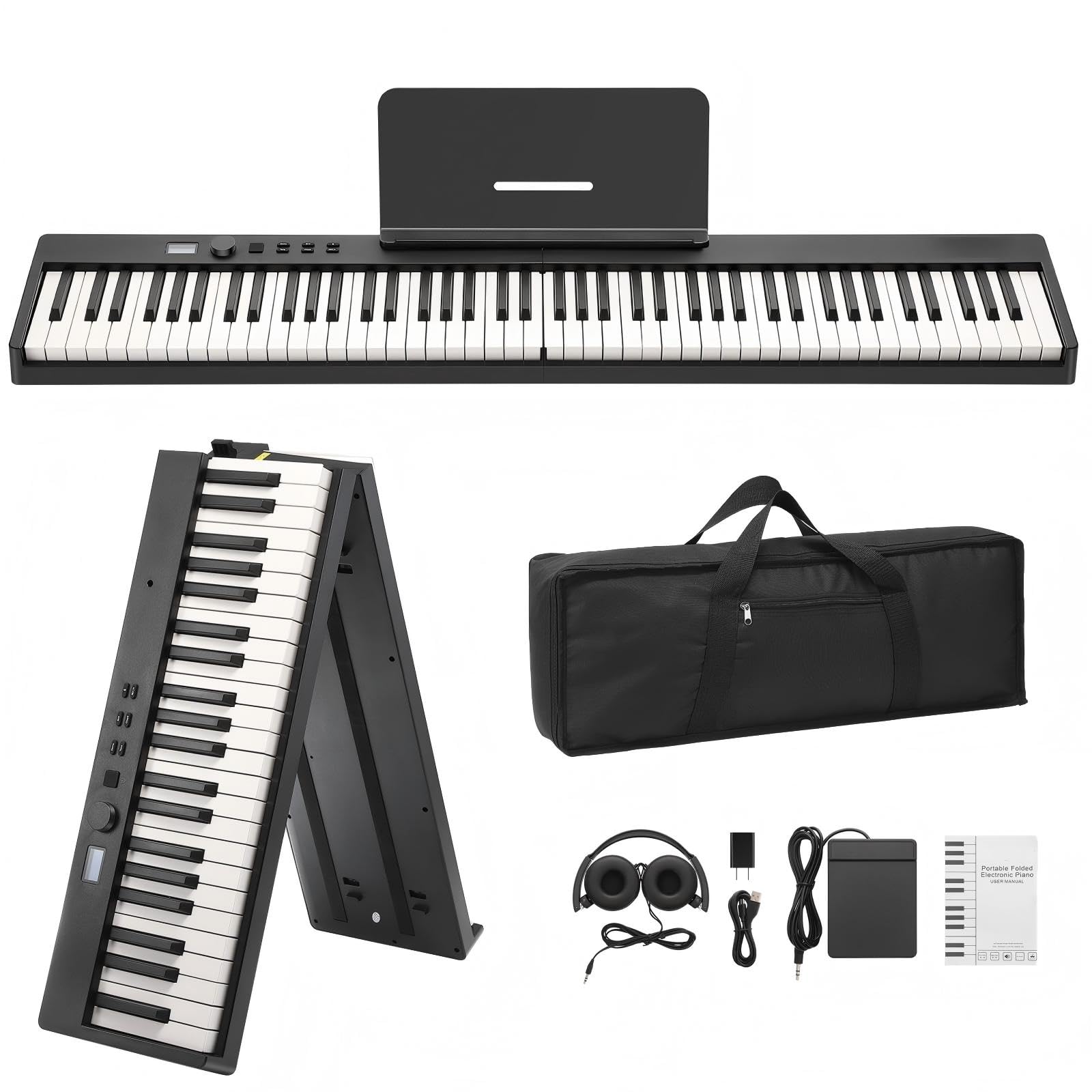 Garvee 88 Key Full-Size Semi-Weighted Electronic Keyboard Piano, Portable Folding Design with Headphones, Sustain Pedal, Power Adapter &amp; Travel Case - Perfect for Beginners and Adult Players