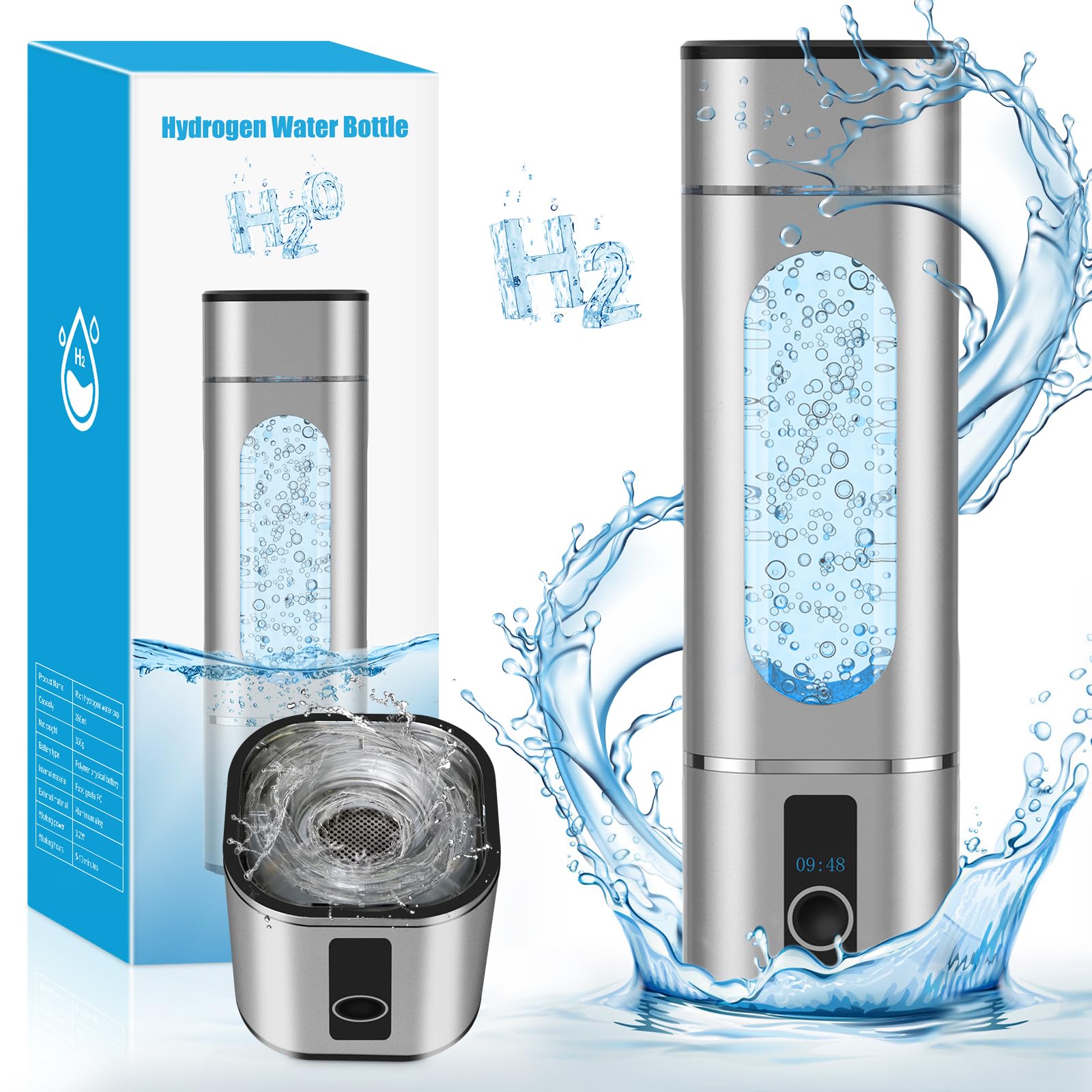 Hydrogen Water Bottle Generator, Rechargeable Hydrogen Water Bottles with SPE PEM Hydrogen Oxygen Separation Technology, 5 Min Quick Electrolysis with