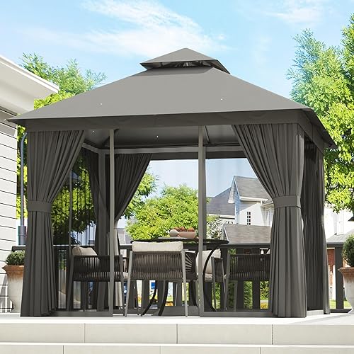 Miniatura 12 de Aoxun Gazebo para exteriores para patio de 10 x 12 pulgadas, toldo con marco de metal con techo doble, tienda de campaña resistente y refugio con