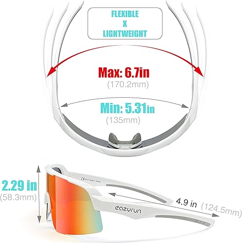 Miniatura 3 de EAZYRUN Large to Medium Polarized shield sunglasses for men baseball ski biking cycling running beach volleyball fishing