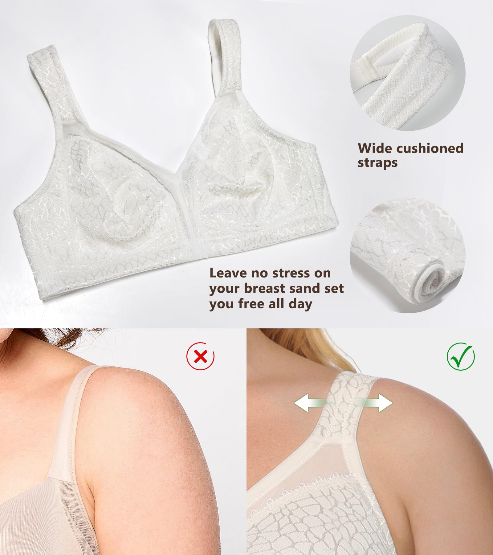 DotVol Soutien-Gorge Femme minimiseurs Dentelle Bra Comfortable sans Armature Couverture complète Grande Taille