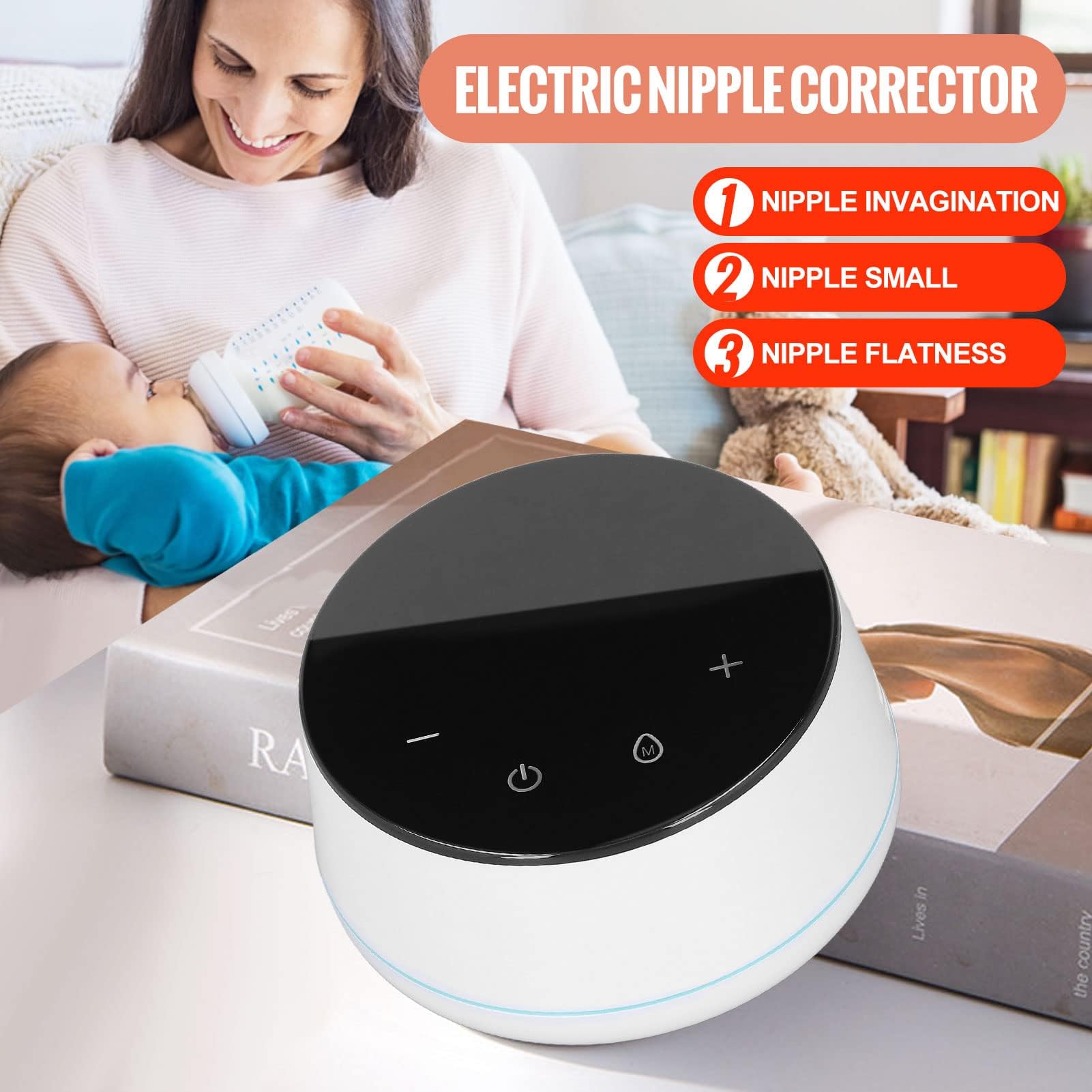 Corrector de pez¨®n el¨¦ctrico, dispositivo de succi¨®n para pezones invertidos con 9 velocidades y 6 protectores de silicona