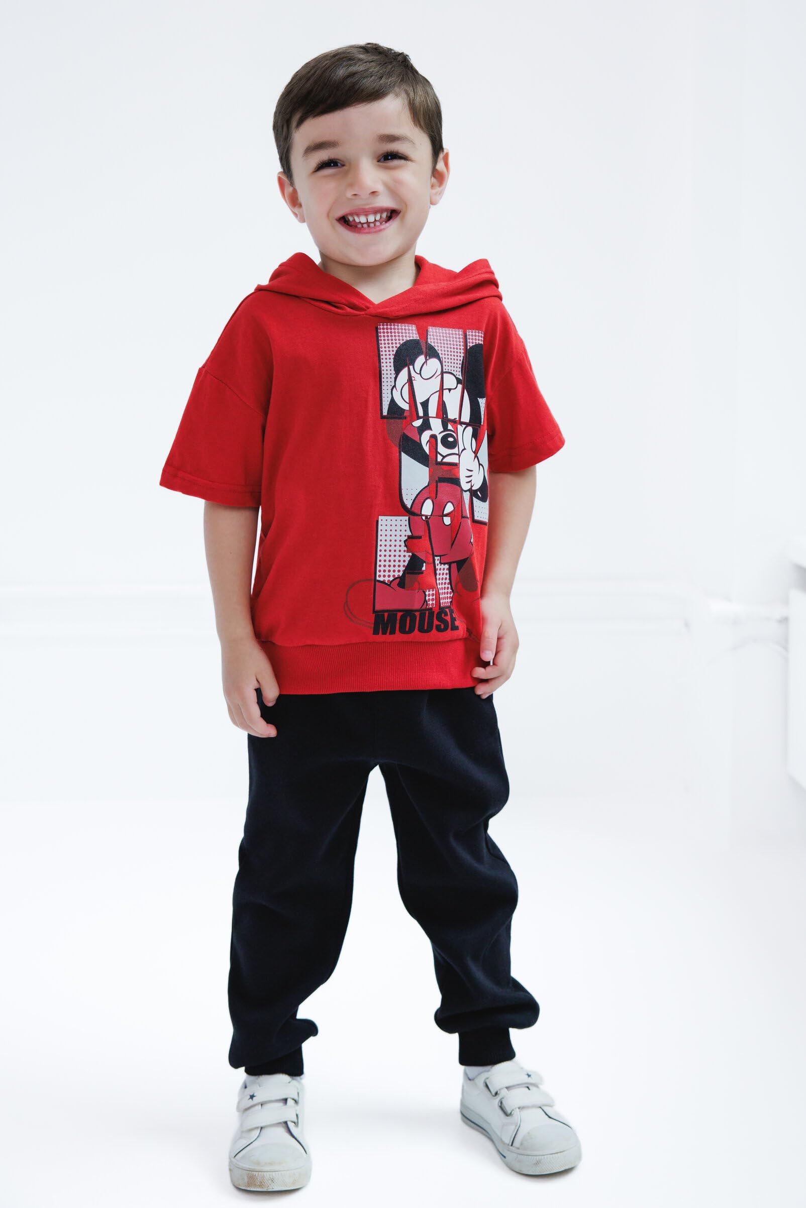 Disney Junior T-shirt z kapturem i polarowe spodnie joggery strój zestaw dla niemowląt do dużych dzieci rozmiary (12 miesięcy - 14-16)