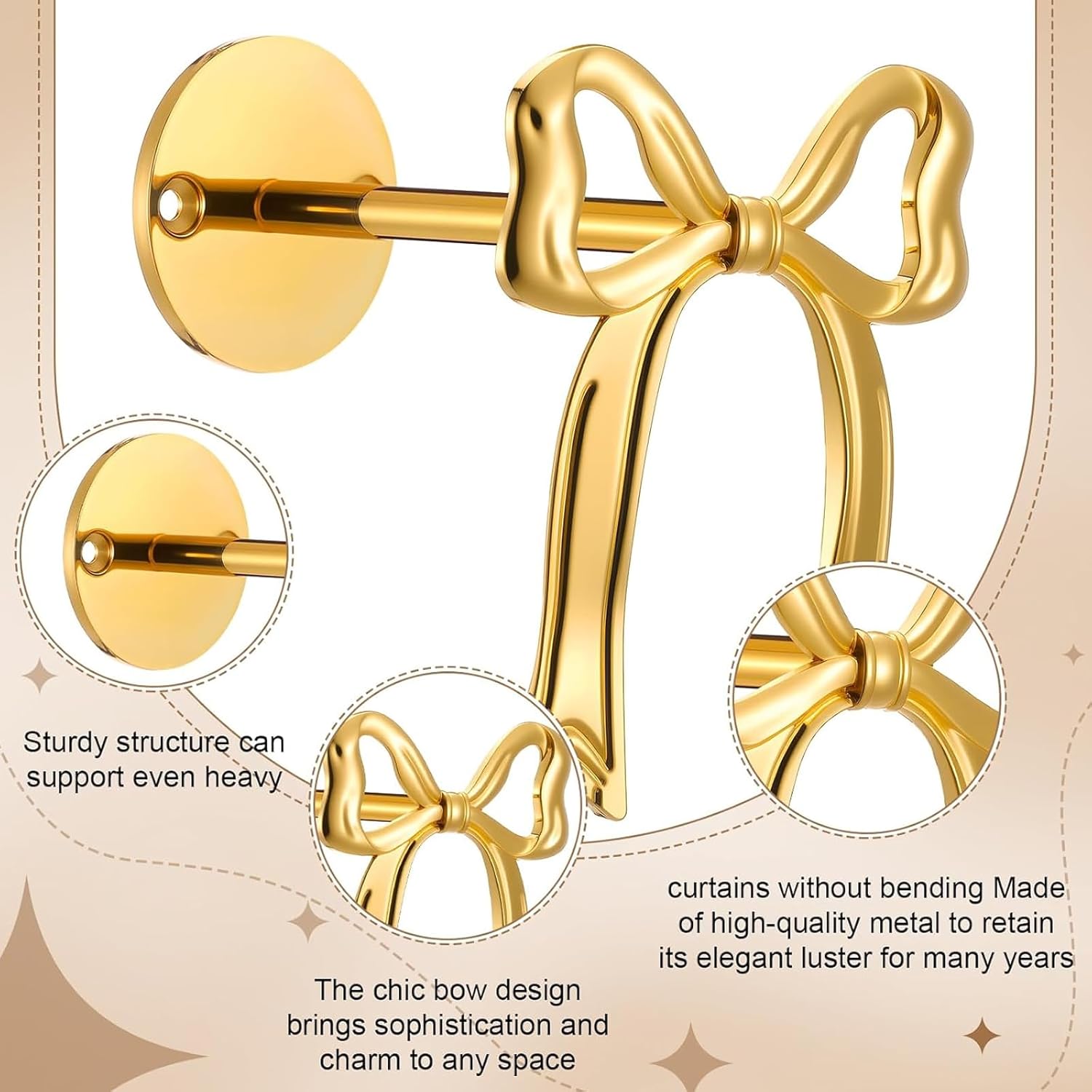 ダブルカーテンタイバックセット 装飾蝶結びメタルフック 頑丈な合金構造 多目的ハンギングクリップ ホームセンターメタル蝶結びカーテン