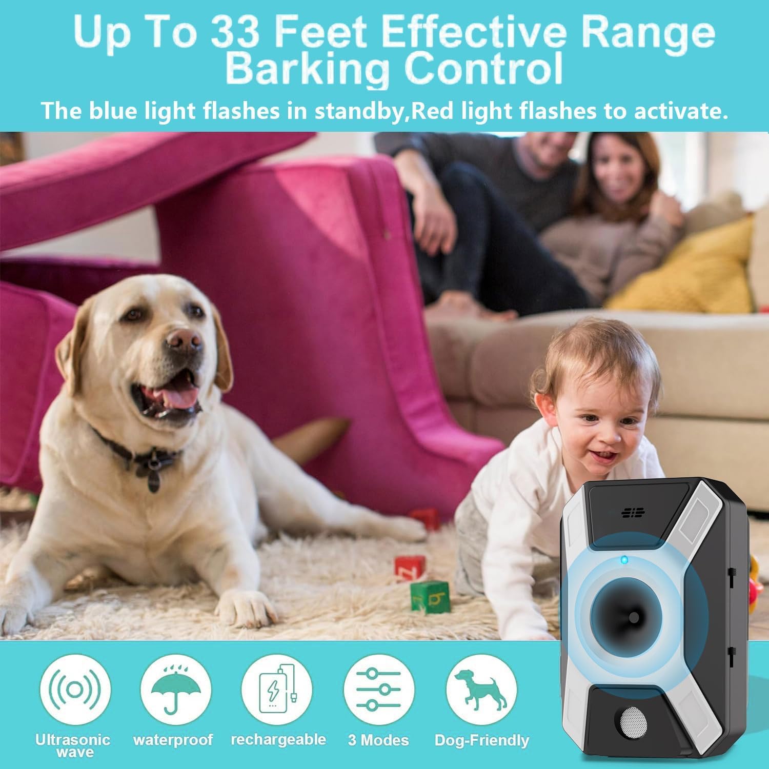 Dispositivo Anti-abbaio Ultrasuoni WARDBES – 3 Livelli Di Frequenza, Impermeabile IPX45, Ricaricabile USB – Per Cani Da 6 Mesi A 8 Anni