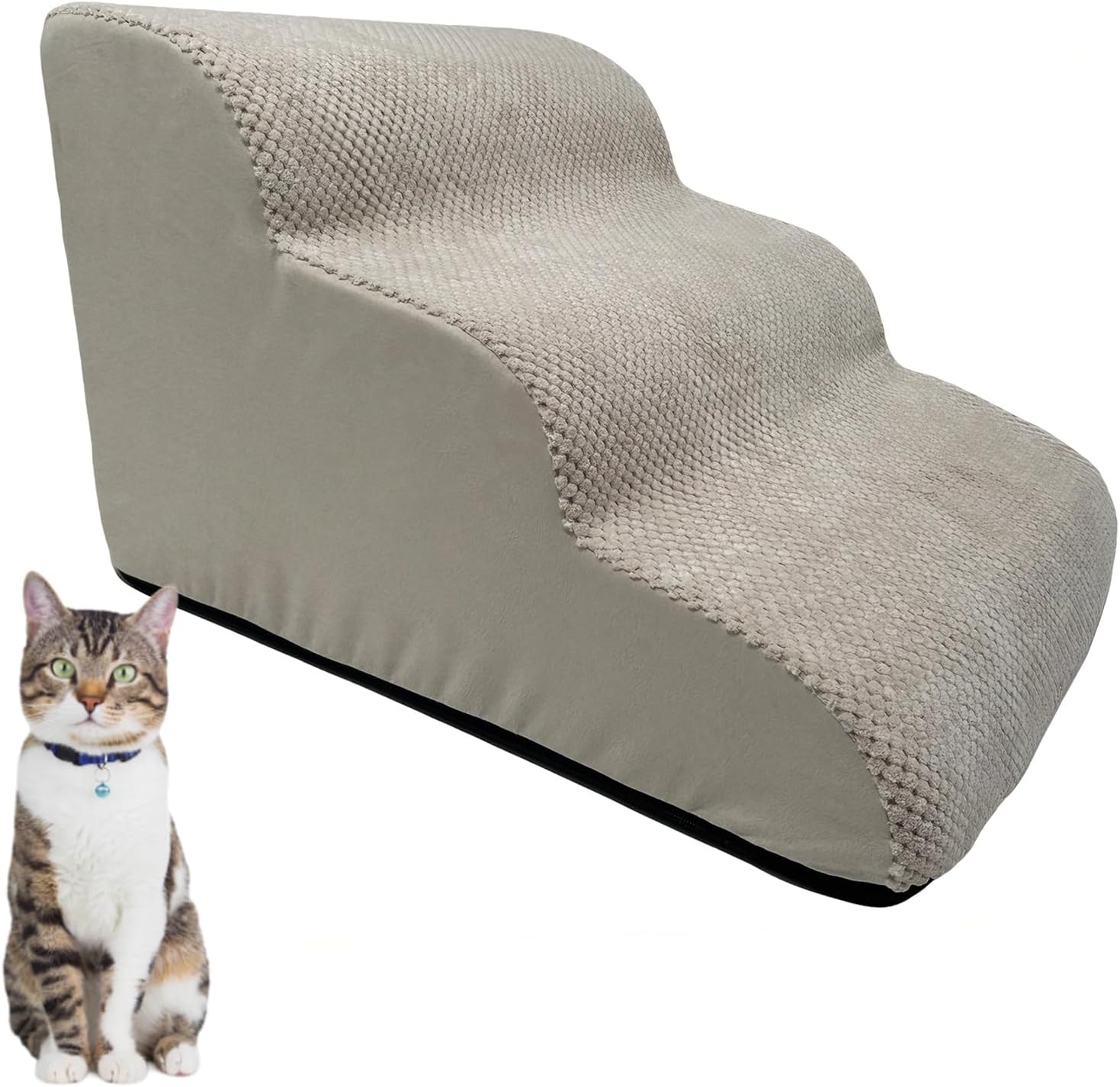 Pet Stairs for Small Dogs & Cats, 3 Steps Pet Stairs Ladder for High Bed, Removable and Washable Balanced Pets Ramp, Non-Slip Removable Cat Ladder for Indoor Bedroom Beige 40 * 56 * 35cm