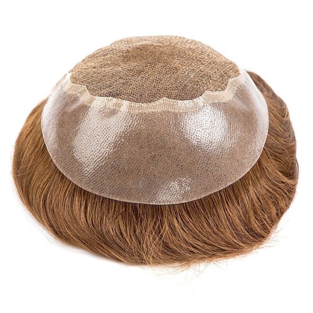 Men's Toupee Sistema di capelli umani indiani lunghi in pizzo svizzero con pelle PU intorno al toupet for uomo(14 inches)