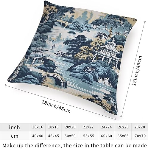 Vista 124 de ArogGeld Funda de cojín de chinoiserie japonesa chinoiserie asiática, fundas de almohada de pagoda azul asiática, funda de almohada oriental de A-1