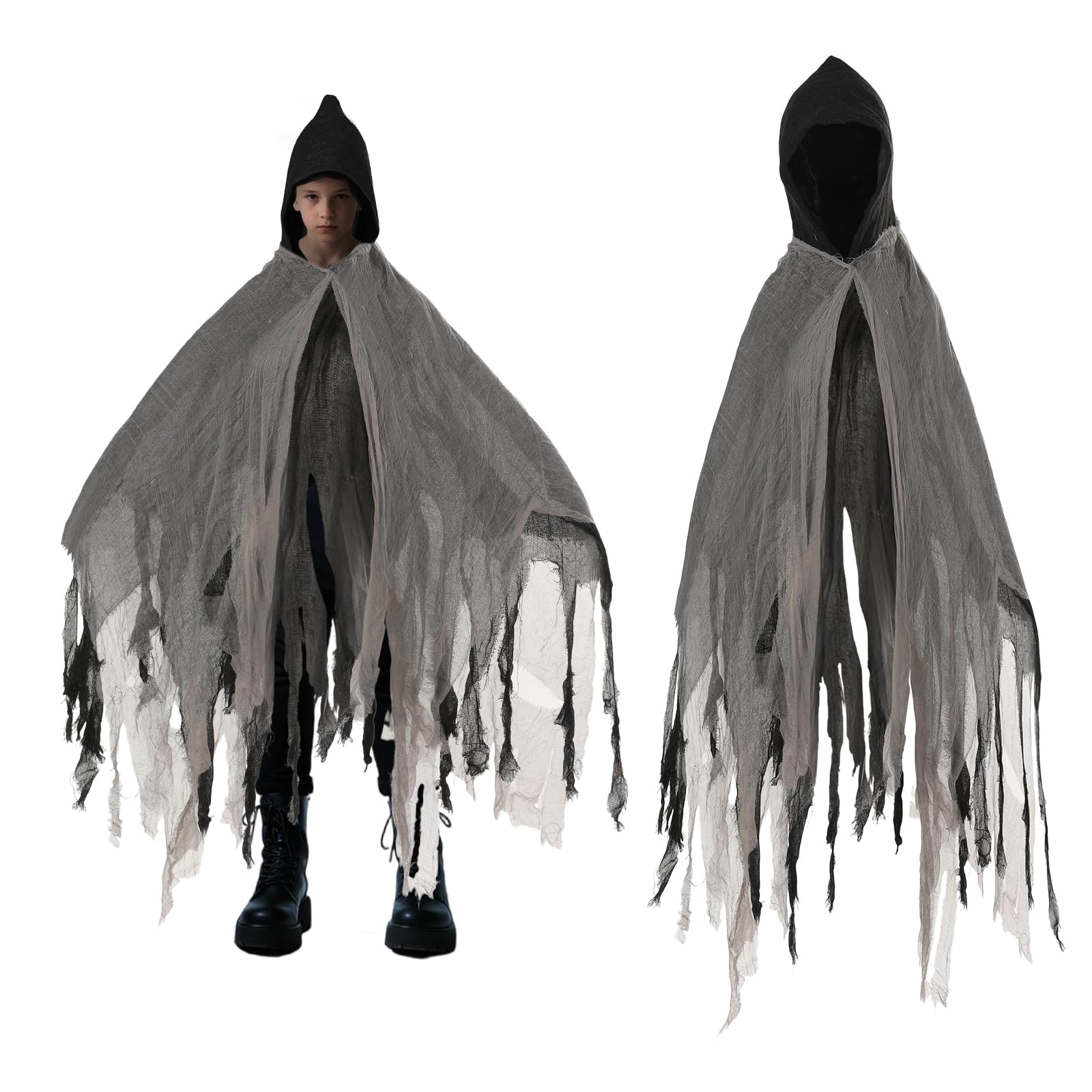 Hooked Cloak Kids Medieval Renaissance Gothic Wizard Cape Death Costume Horror Scary Ghost Cosplay Halloween Gifts for Carnival Party Masquerade (Black)