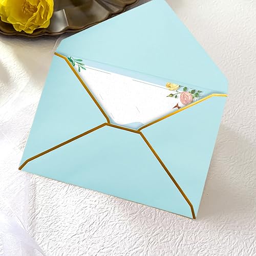 Miniatura 7 de VANRA Paquete de 150 sobres de invitación coloridos autoadhesivos A7, con solapa en V con borde dorado para tarjetas de felicitación de 5 x 7,