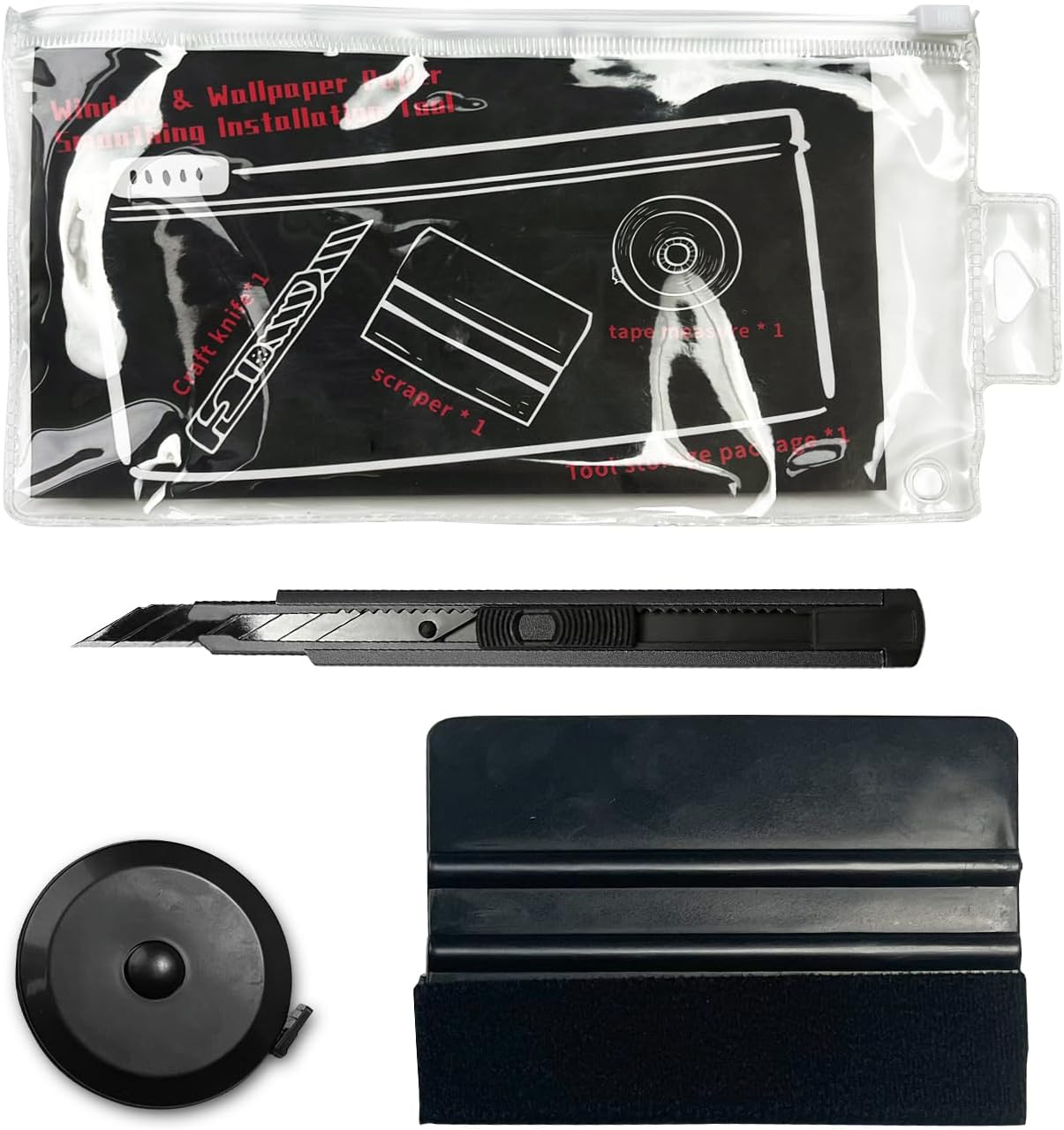 Zeeko Wallpaper Smoothing Tool Kit, Peel and Stick Wallpaper Tool Kit, Felt Edge Squeegee, Craft Knife, Tape Measure, Transparent Bag for Contact Paper, Mural, Window Tint, Glass Film