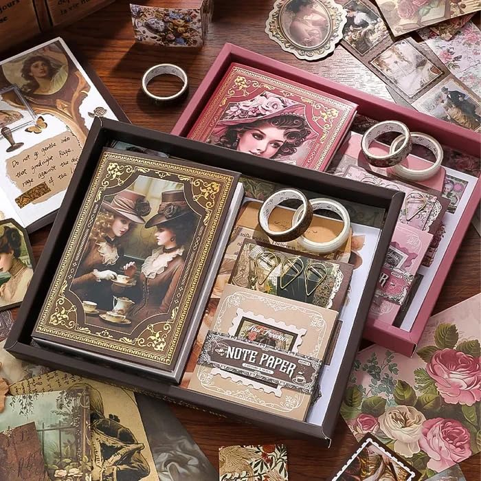 Image of VOTDOT Paper Junk Journal & Scrapbook Kit, Scrapbooking Supplies Kit with Creative Decor Journaling Supplies, Stationery, Stickers, A6 Grid Notebook with Graph Ruled Page Gift for Girl (Queen Victoria)