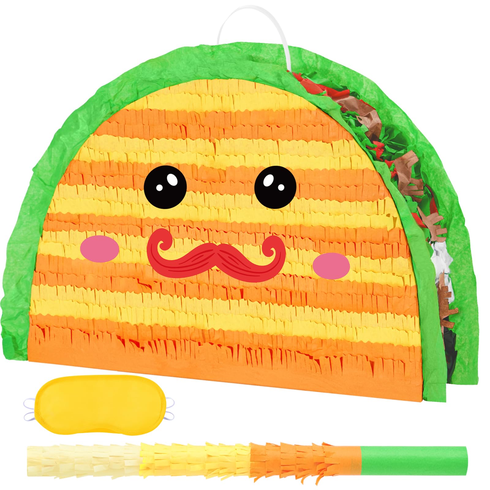 WERNNSAI Taco Pinata - Mexican Fiesta Birthday Party Games Mexico Carnival Taco Pinata with Stick Eye Mask Cinco de Mayo Celebration Mexico Bar Games