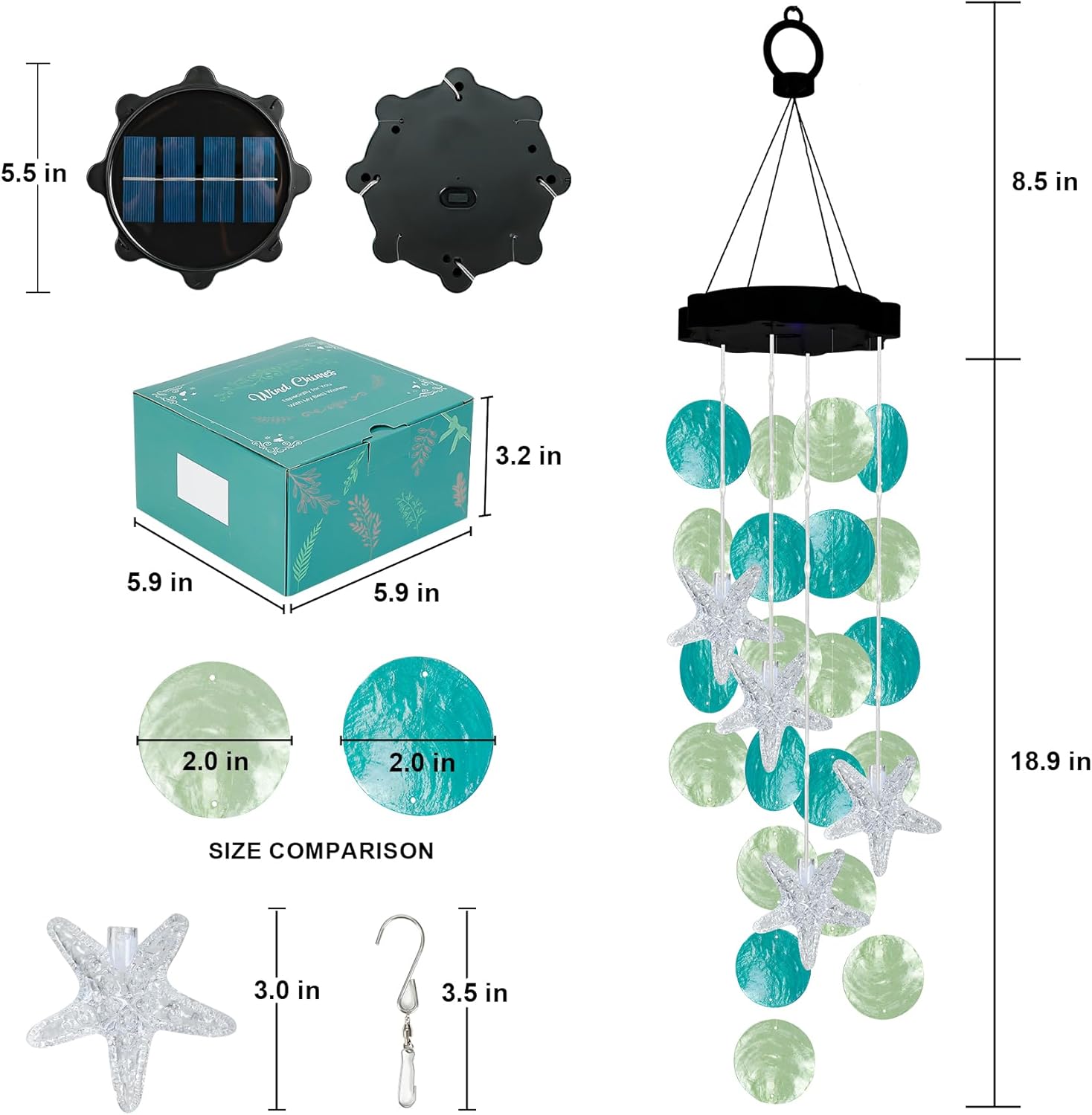 Solar Starfish Wind Chimes for Outside Mobile Shells Wind Chimes Hanging Decorative Lights for Holiday Garden Porch Yard Window Party Outdoor Decor, Gift for Mom Grandma Wife Girlfriend Neighbors - Image 7
