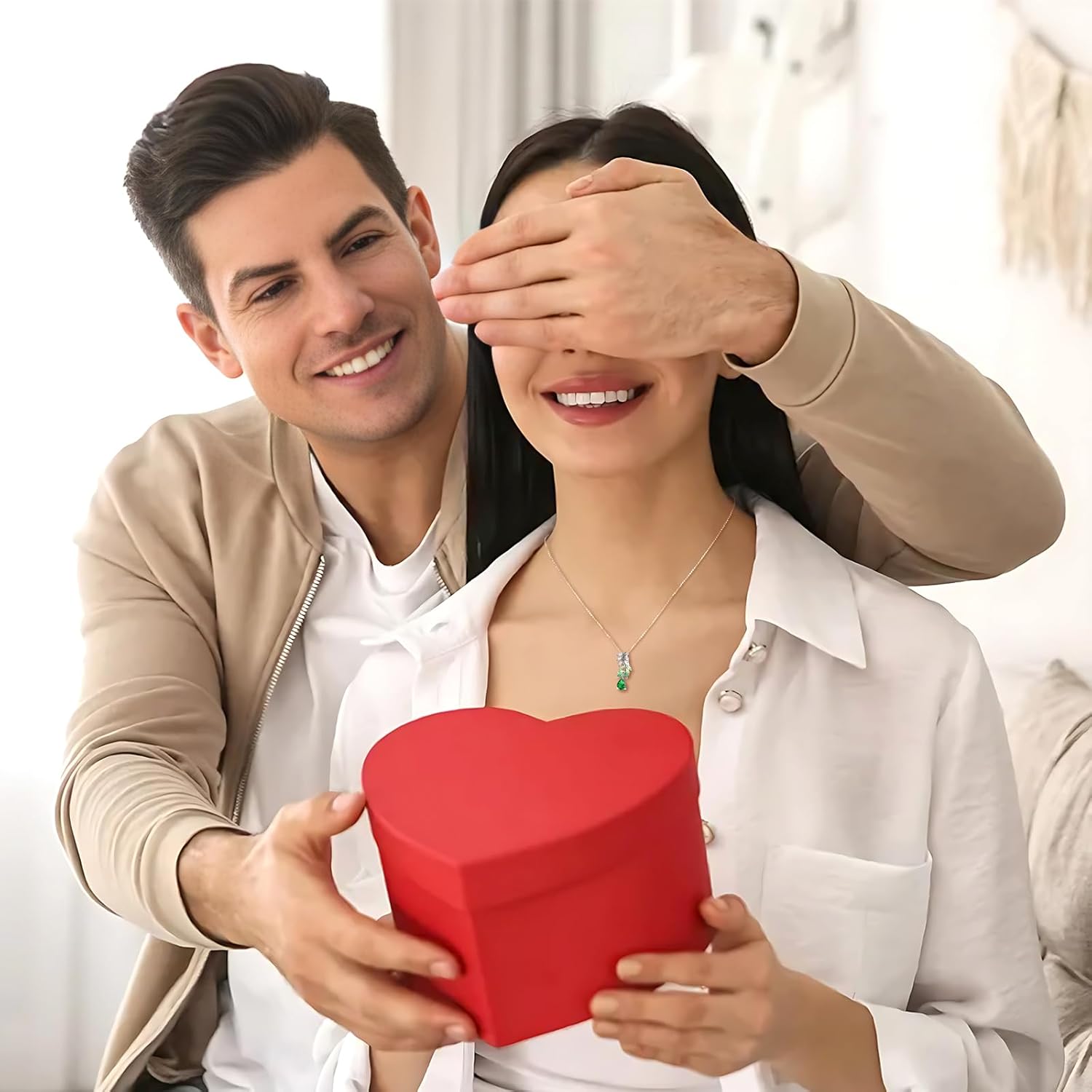 925 Sterling Silver Elegant Green Necklace for Women,Adjustable 17.7-19.7 Inch Chain, Valentine's Day Anniversary Birthday Gifts for Wife Girlfriend - Image 5