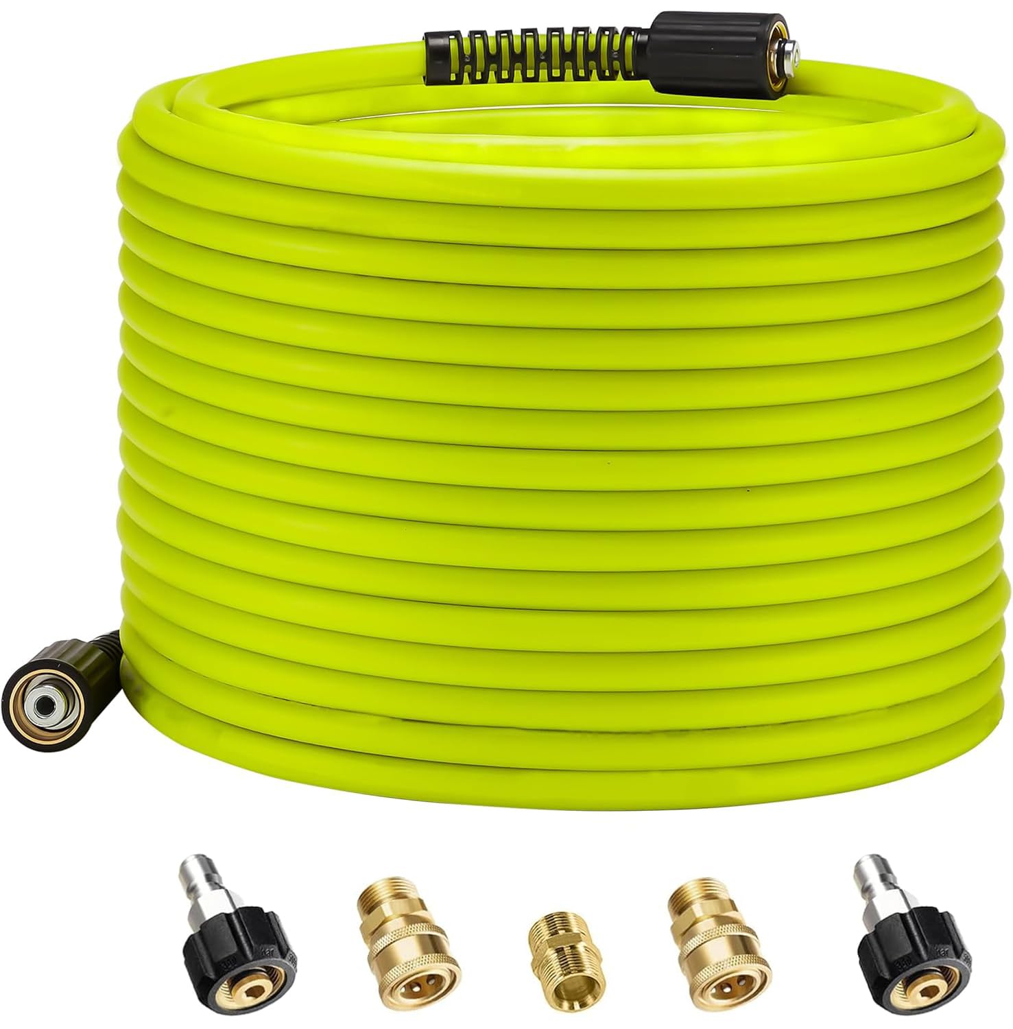 Autojack Men's High Visibility Yellow 1/4" 65Ft/20M 5800 Psi High Pressure Washer Hose, M22 14Mm 3/8" Quick Connect Kit For Petrol & Electric Jet Wash