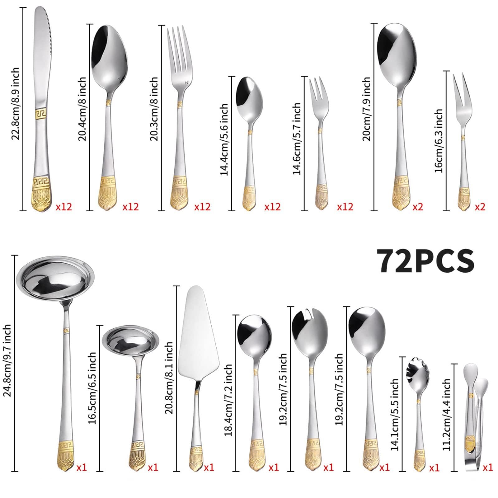 Juego de cubiertos de acero inoxidable para 12 piezas, juego de cubiertos de 45 piezas con cuchillos, tenedores y cucharas, elegantes utensilios de comedor en caja de regalo de madera para fiestas