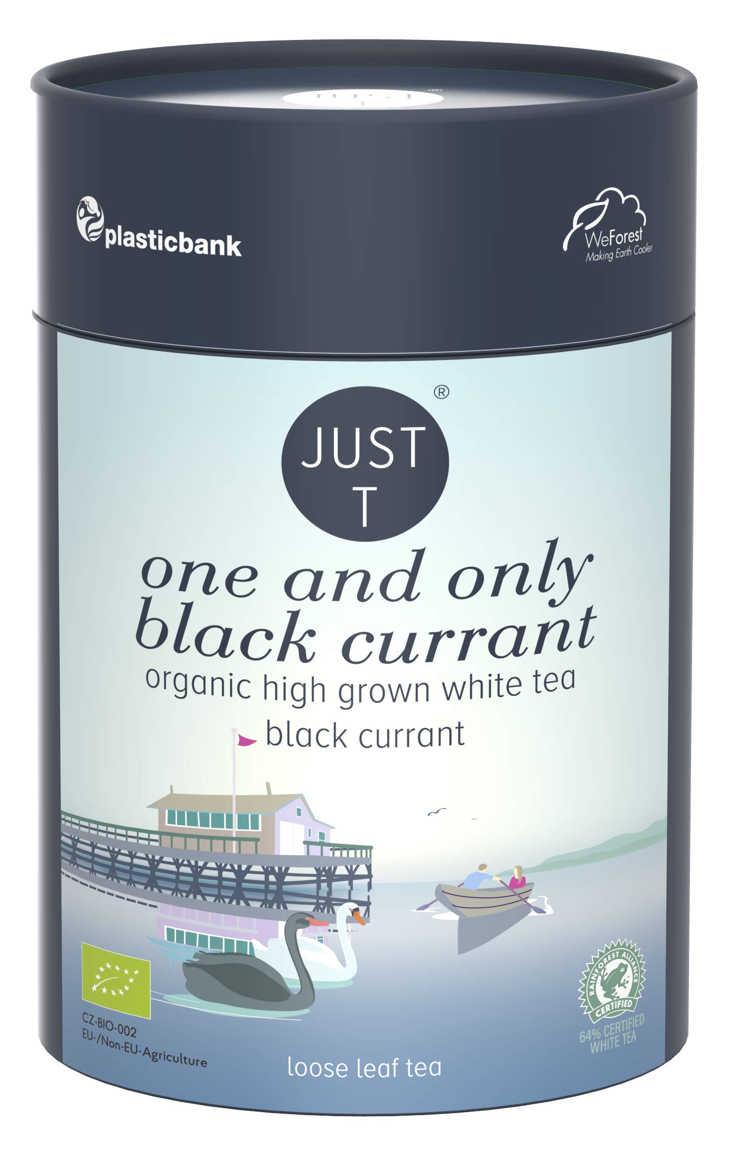 JUST T One and Only Black Currant Premium Loose Leaf Tea (80g) | Organic White Tea – Combined with Black Currant | Organic Loose Tea – High-Grown Tea in a Sustainable Storage Tin for All Tea Lovers
