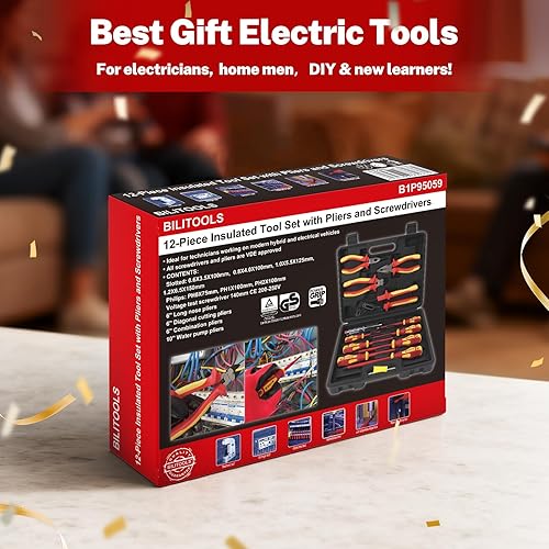 Miniatura 7 de BILITOOLS Juego de destornilladores y alicates aislados, herramientas eléctricas de 1000 V para electricista, puntas magnéticas Phillips ranuradas