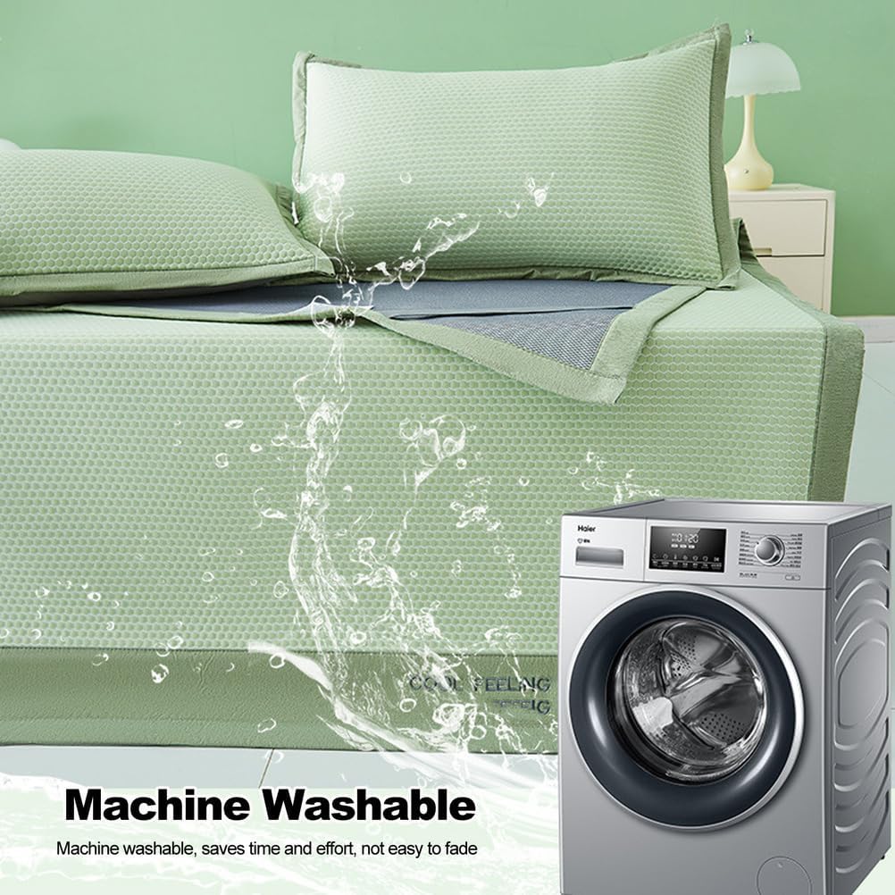 Sleeping Mat Fast Cooling Mattress Topper Pad, Cooling Mattress Pad for Hot Sleeper, Summer Fold Non-Slip Available Bed Floor Sheet Set for Home School Dorm/1 x Mat & 2x Pillowcases,Blue,1.5*2cm