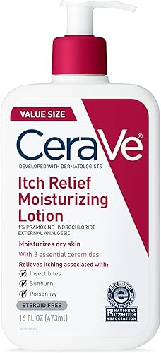 CeraVe Anti Itch Moisturizing Lotion with Pramoxine Hydrochloride, Relieves Itch with Minor Skin Irritations, Sunburn Relief, Bug Bites, 16 Ounces