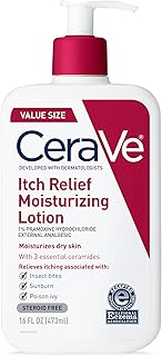 CeraVe Anti Itch Moisturizing Lotion with Pramoxine Hydrochloride, Relieves Itch with Minor Skin Irritations, Sunburn Relief, Bug Bites, 16 Ounces