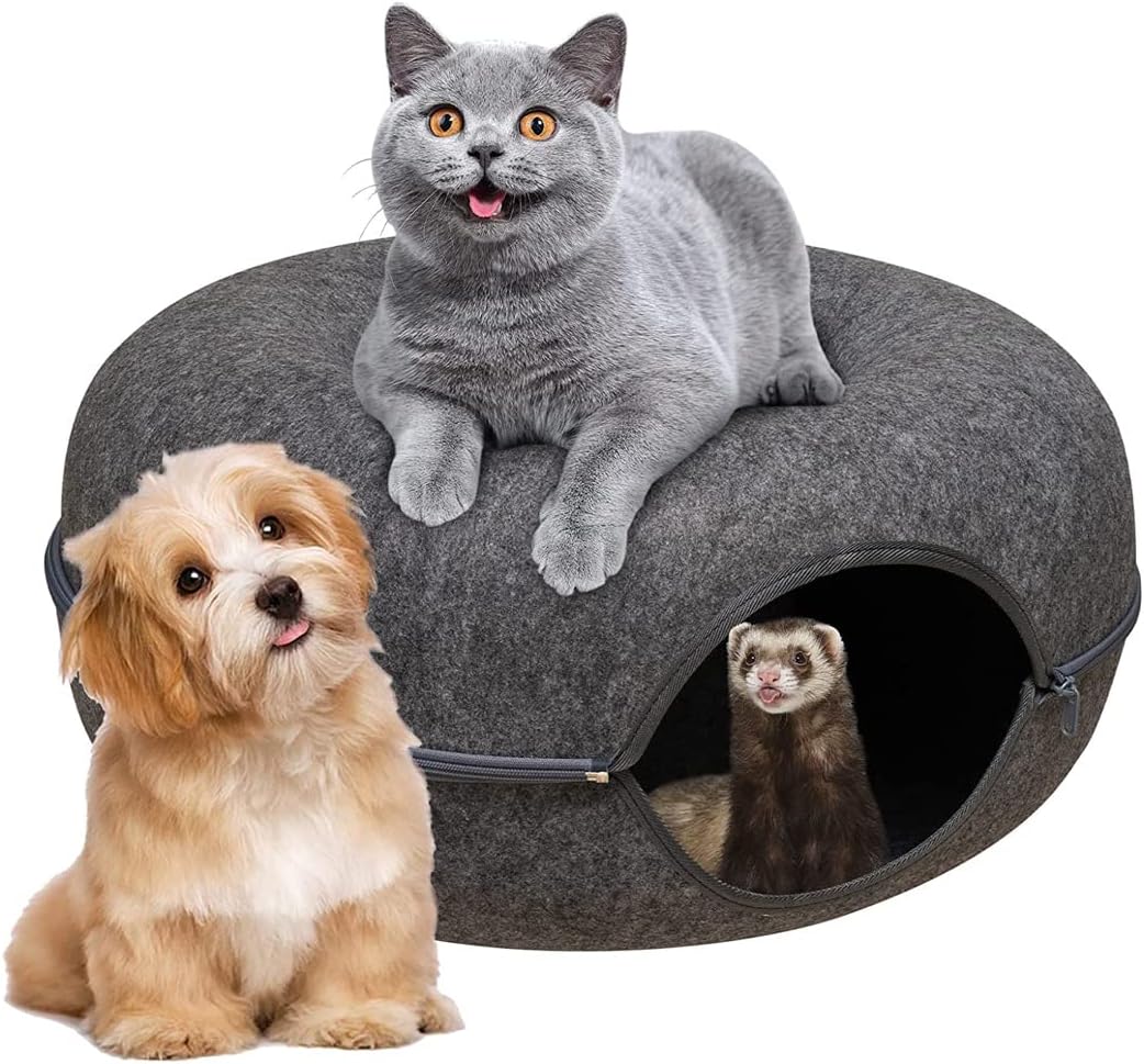 iDopick Cat Tunnel Bed,Detachable Felt Tunnel Cat Nest, Four Seasons Available Round Cat Condo