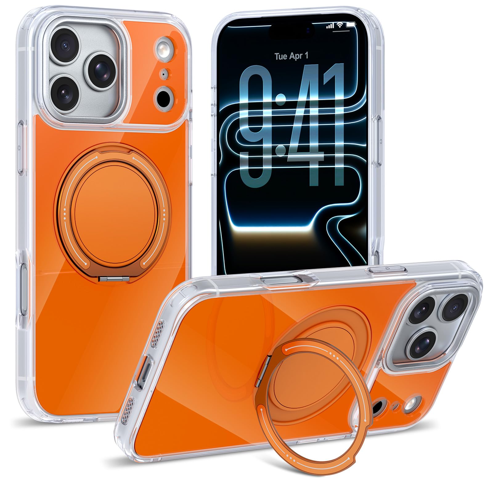 Coque iPhone 15 Pro Max orange en silicone rigide avec anneau - 7