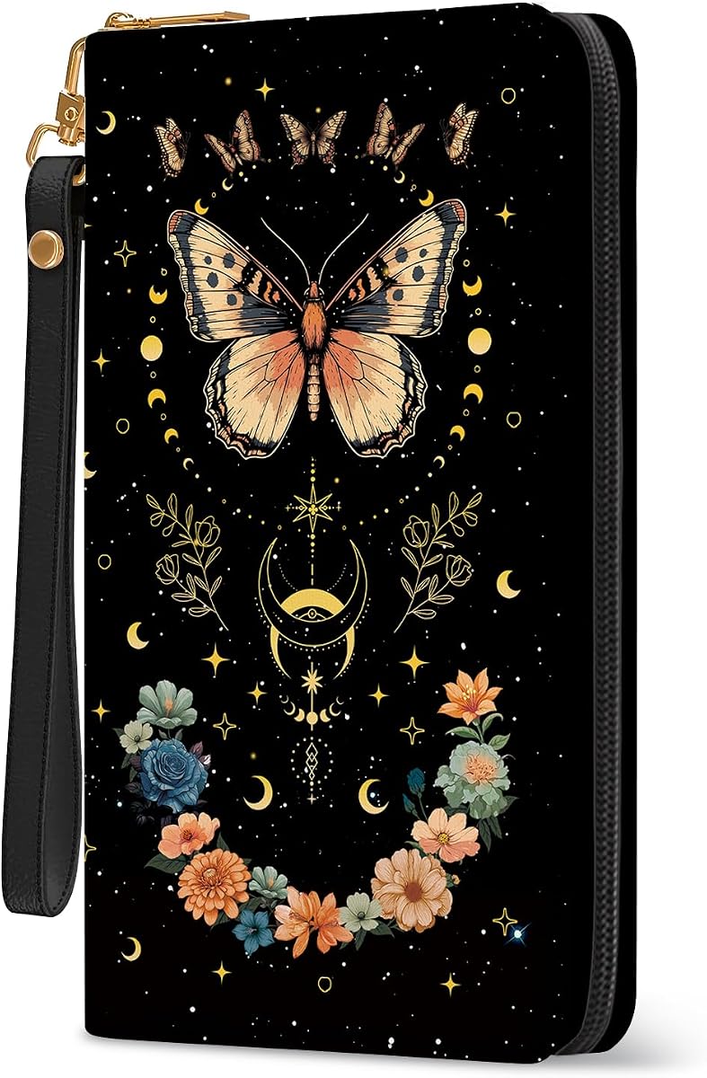 Cartera de Mujer Mariposa, Cartera de Pulsera con Tarjeta de crédito con Bloqueo RFID | Monedero de flores para mujer, con cremallera alrededor del soporte para teléfono, carteras de capacidad, correa de mano, organizador de viaje, para regalo de cumpleaños