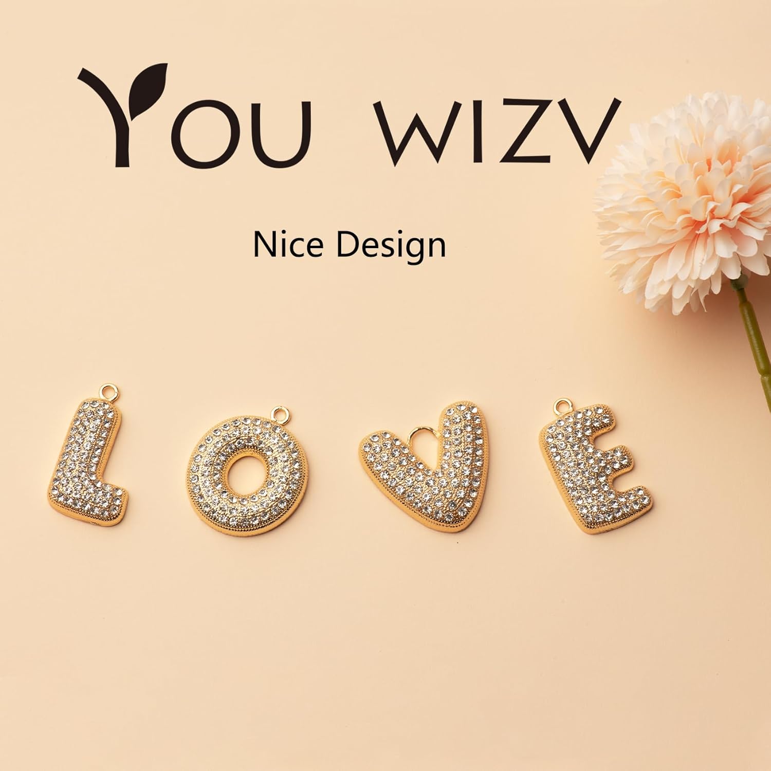 YOU WIZV Initial Letter Keychain for Women Girls Cute Bow Flower Puff Ball Pom Purse Bag Chains for Handbags Backpack - Image 7