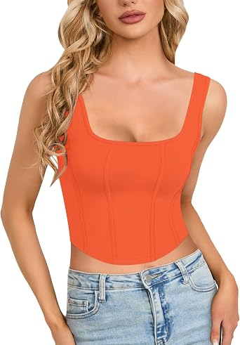 CLOZOZ Corset Tank Crop Top for Women Bustier Square Neck Sleeveless Sexy Going Out Trendy Summer Tops