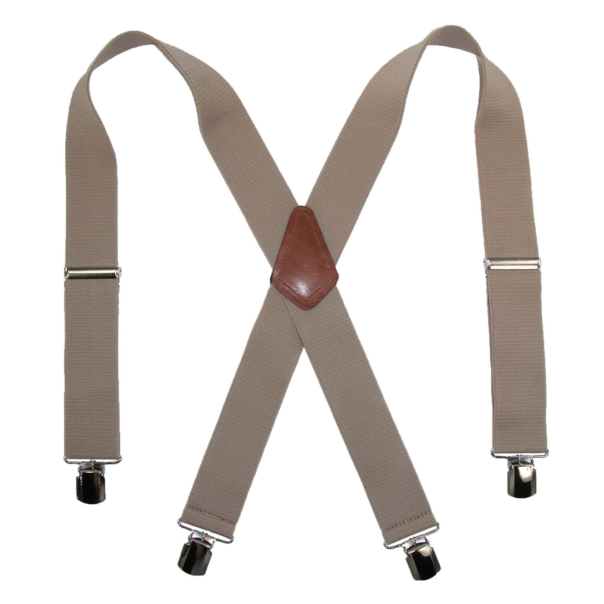CTM Men's Terry Casual Elastic with Anti Slip Pin Clip 2 Inch Suspenders, Khaki