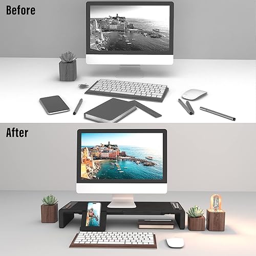 Miniatura 7 de OImaster Soporte para monitor con caja de almacenamiento plegable para monitor de computadora, soporte de computadora de altura ajustable y ranura