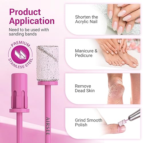 Miniatura 3 de AIRSEE Broca de mandril para bandas de lijado Efile, cabezal eléctrico profesional de acero inoxidable para eliminación limpia de cutículas, punta