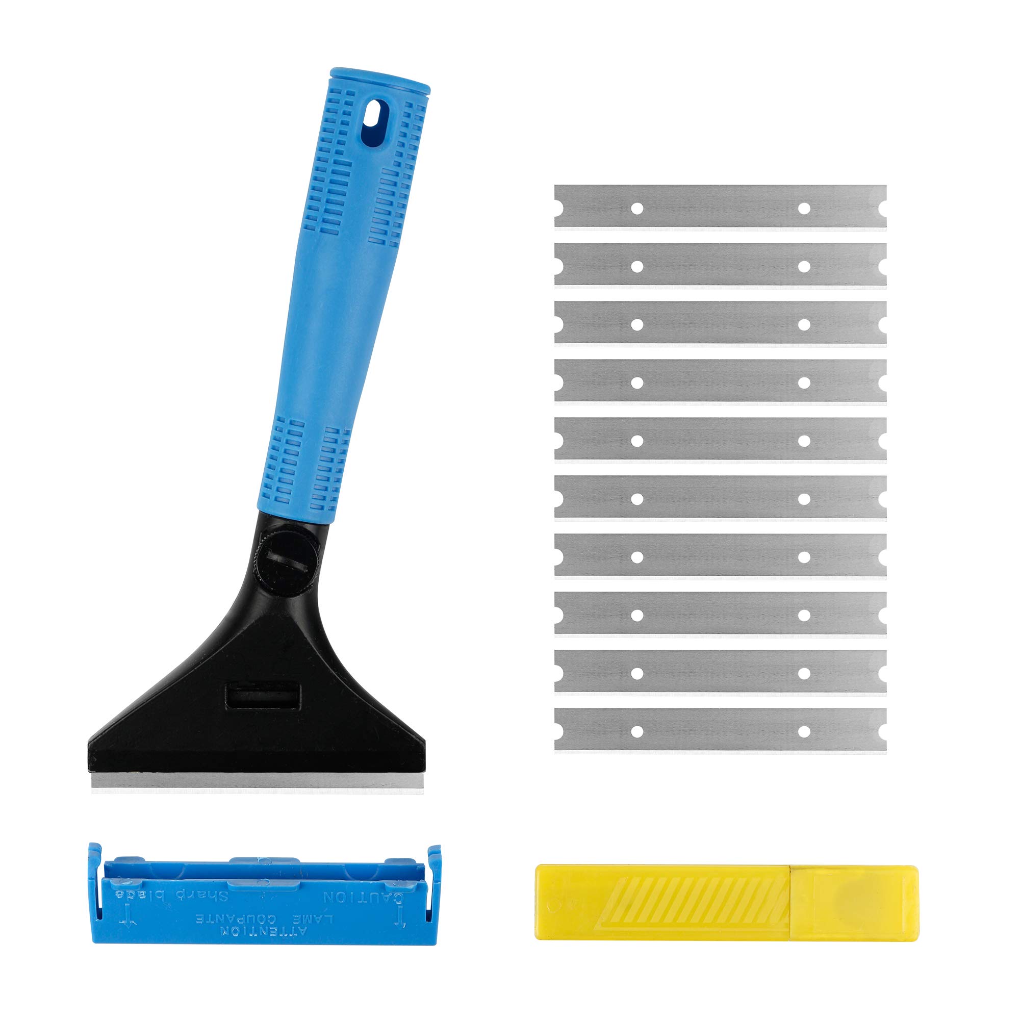 Syihaos Metal Utility Scraper Long Handle Blade Scraper Multipurpose Blade with 10 Pieces Stainless Steel Blades,4 INCH