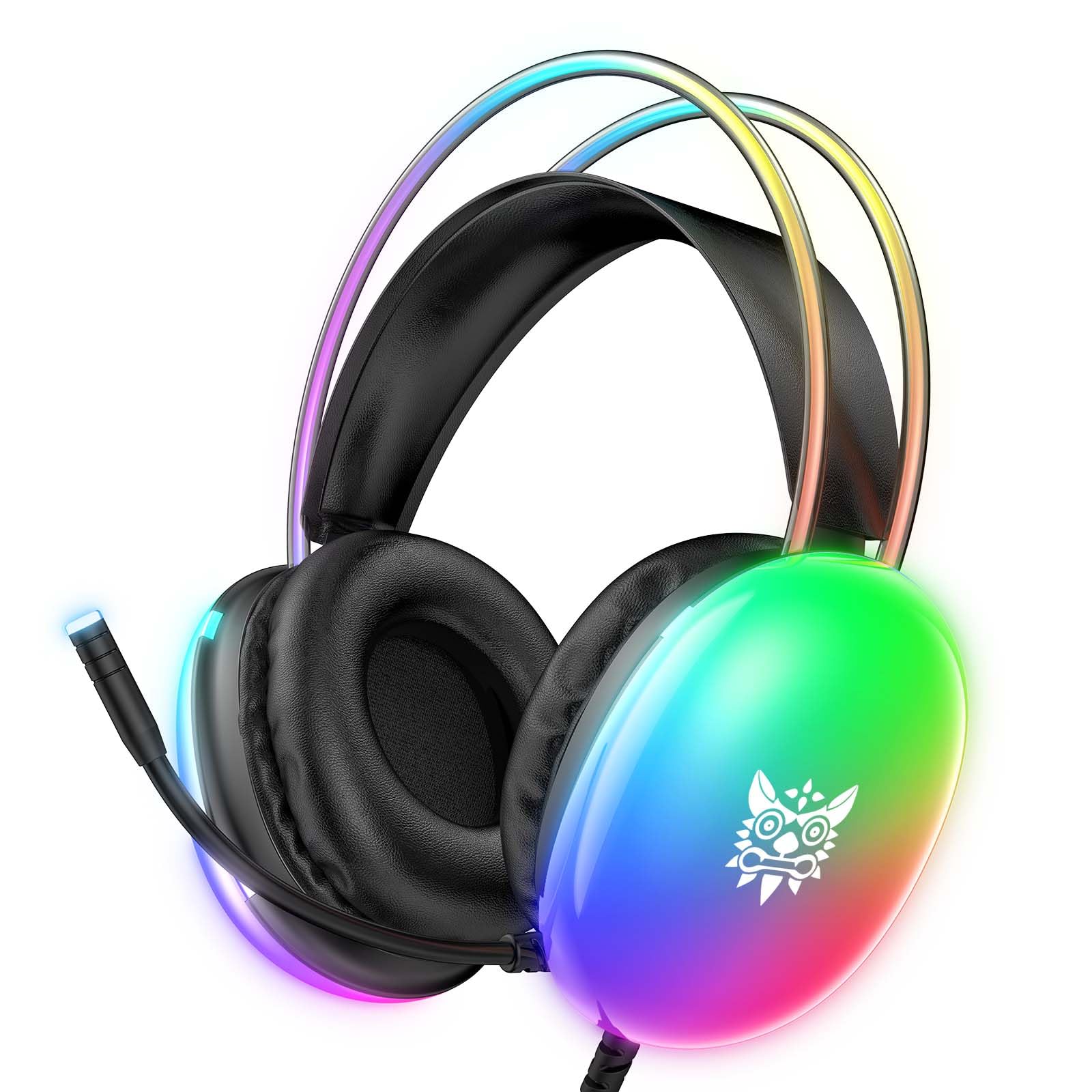 Gaming Headset with Microphone, RGB Rainbow Lighting, PC Wired Lightweight Gaming Headphones for PS4/PS5/Laptop/MAC, 3.5mm Audio Over Ear Headphone, Stereo Surround Sound, Self-Adjusting Headband